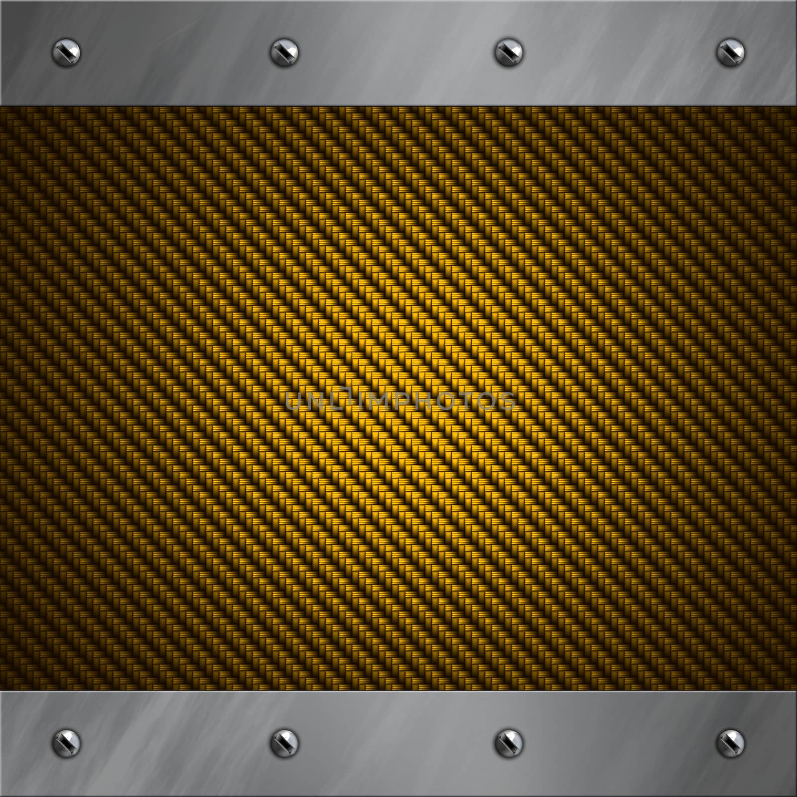 Brushed aluminum frame bolted to a golden real carbon fiber background