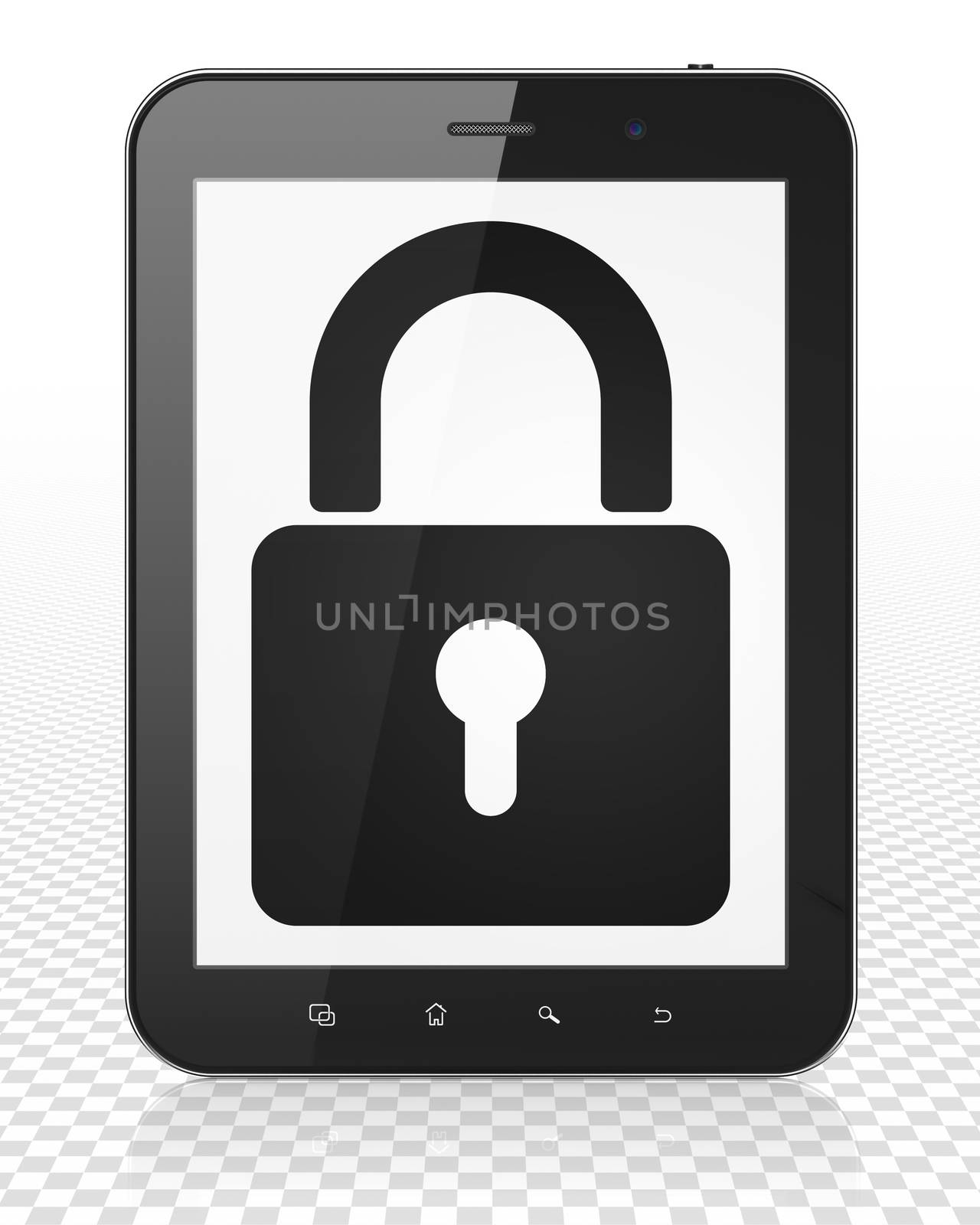 Information concept: Tablet Pc Computer with black Closed Padlock icon on display