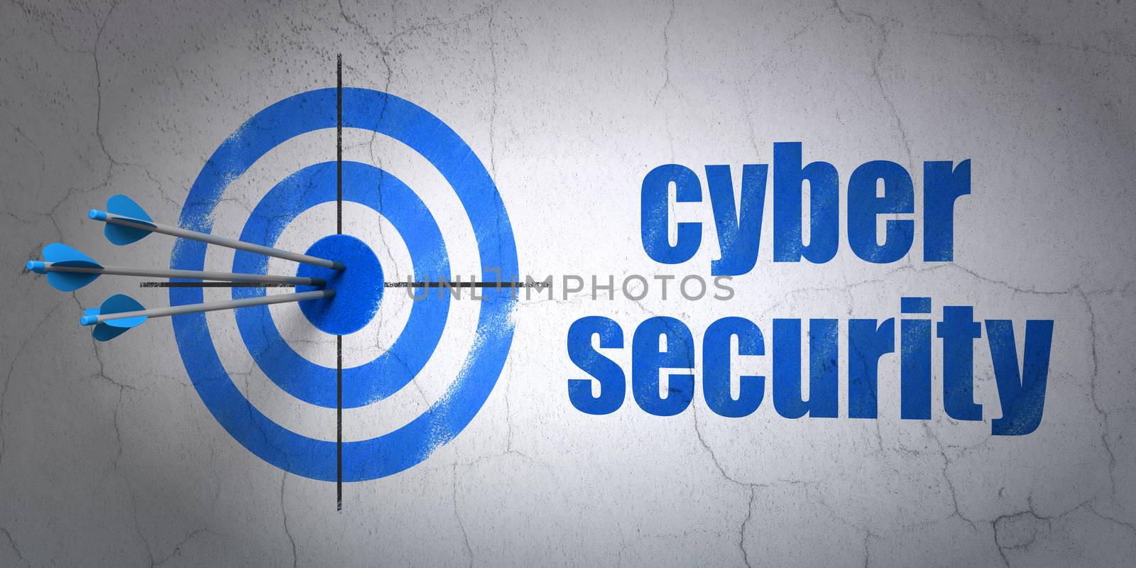 Success security concept: arrows hitting the center of target, Blue Cyber Security on wall background