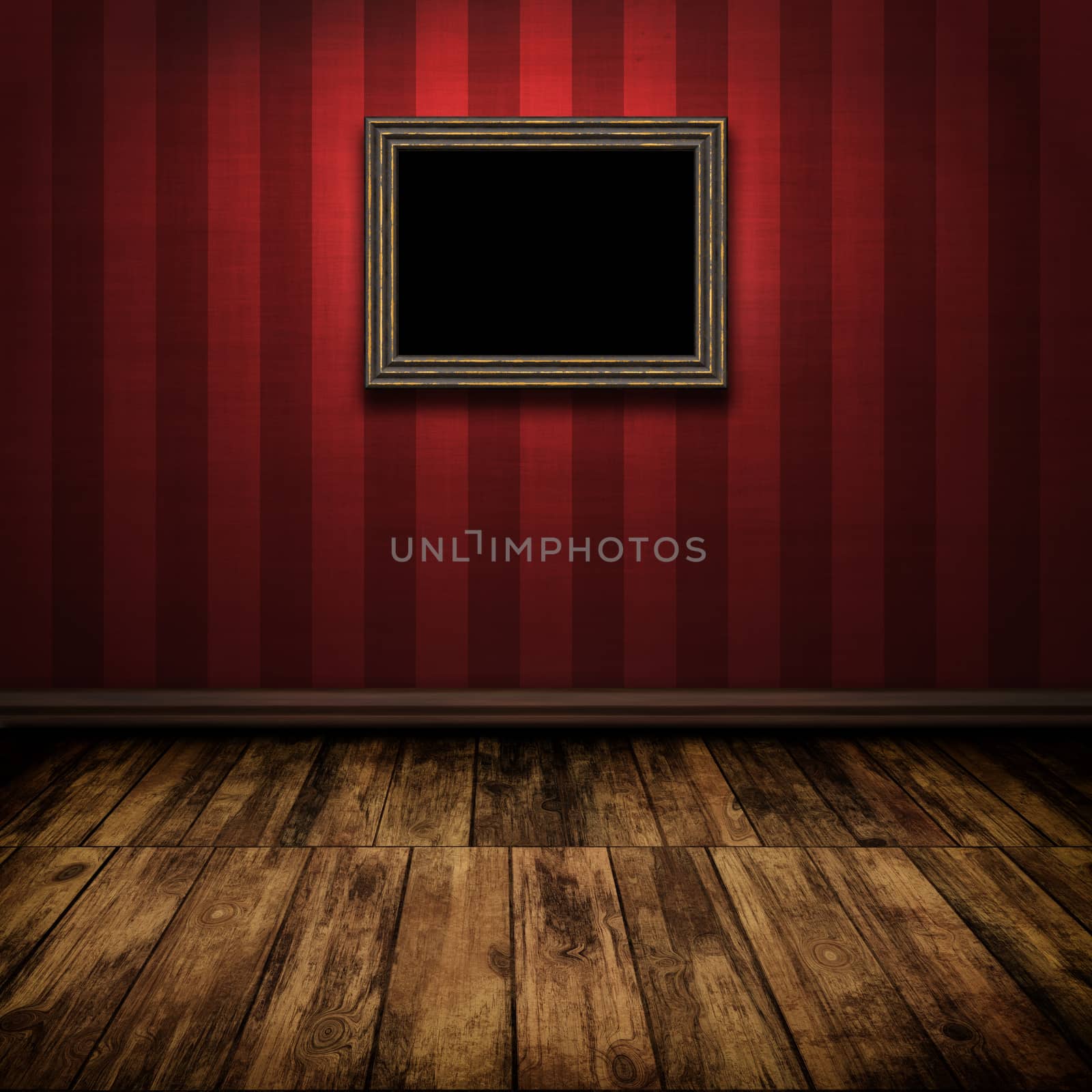 Dark vintage room with wooden floor and old frame on the wall