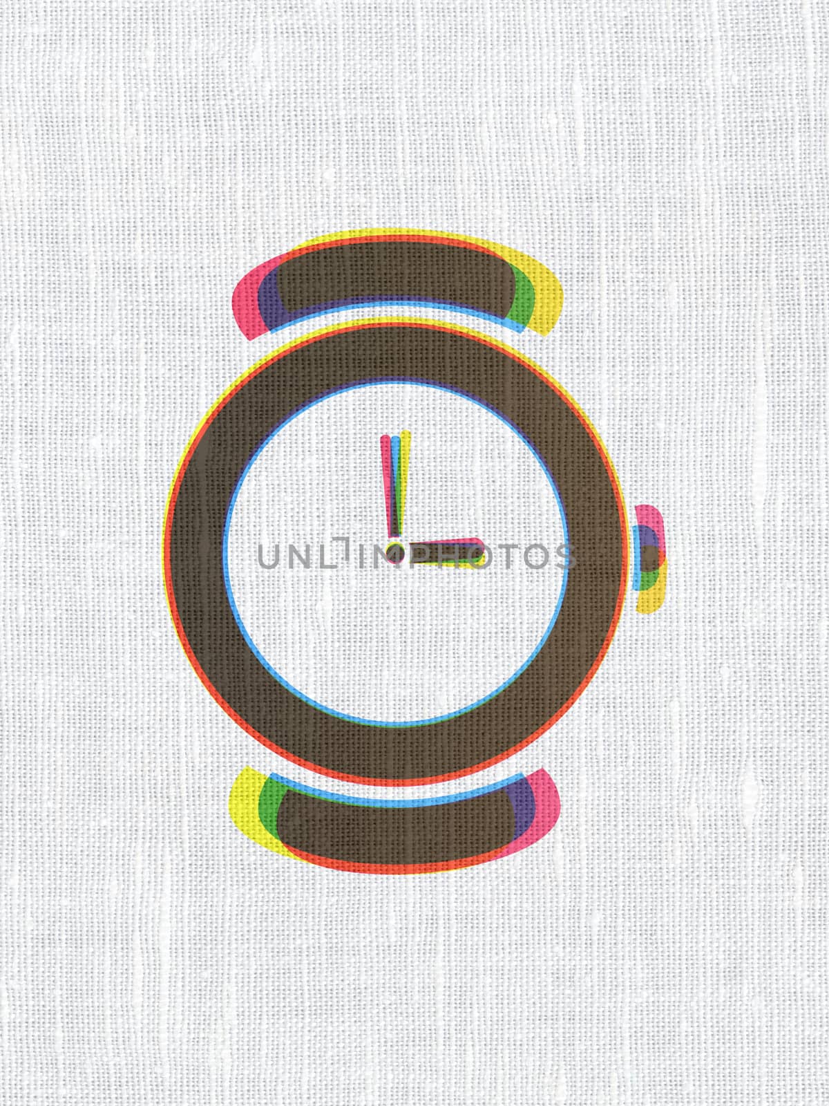 Time concept: CMYK Watch on linen fabric texture background