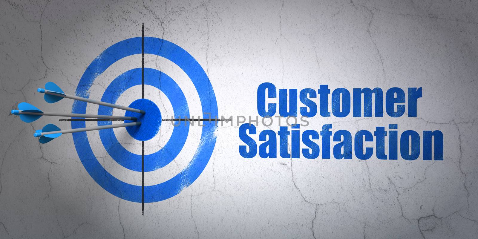 Success marketing concept: arrows hitting the center of target, Blue Customer Satisfaction on wall background