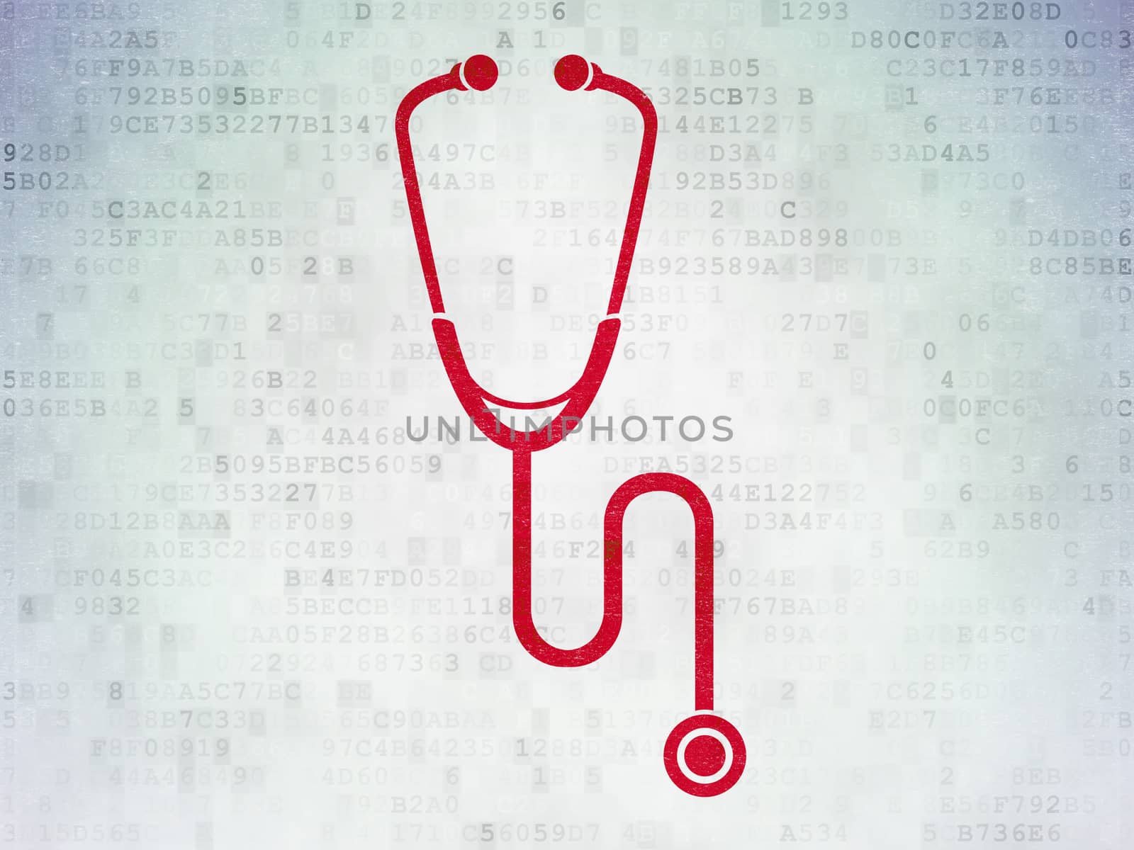 Health concept: Painted red Stethoscope icon on Digital Paper background