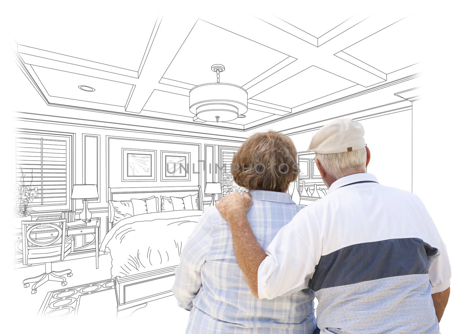 Senior Couple Looking Over Custom Bedroom Design Drawing by Feverpitched