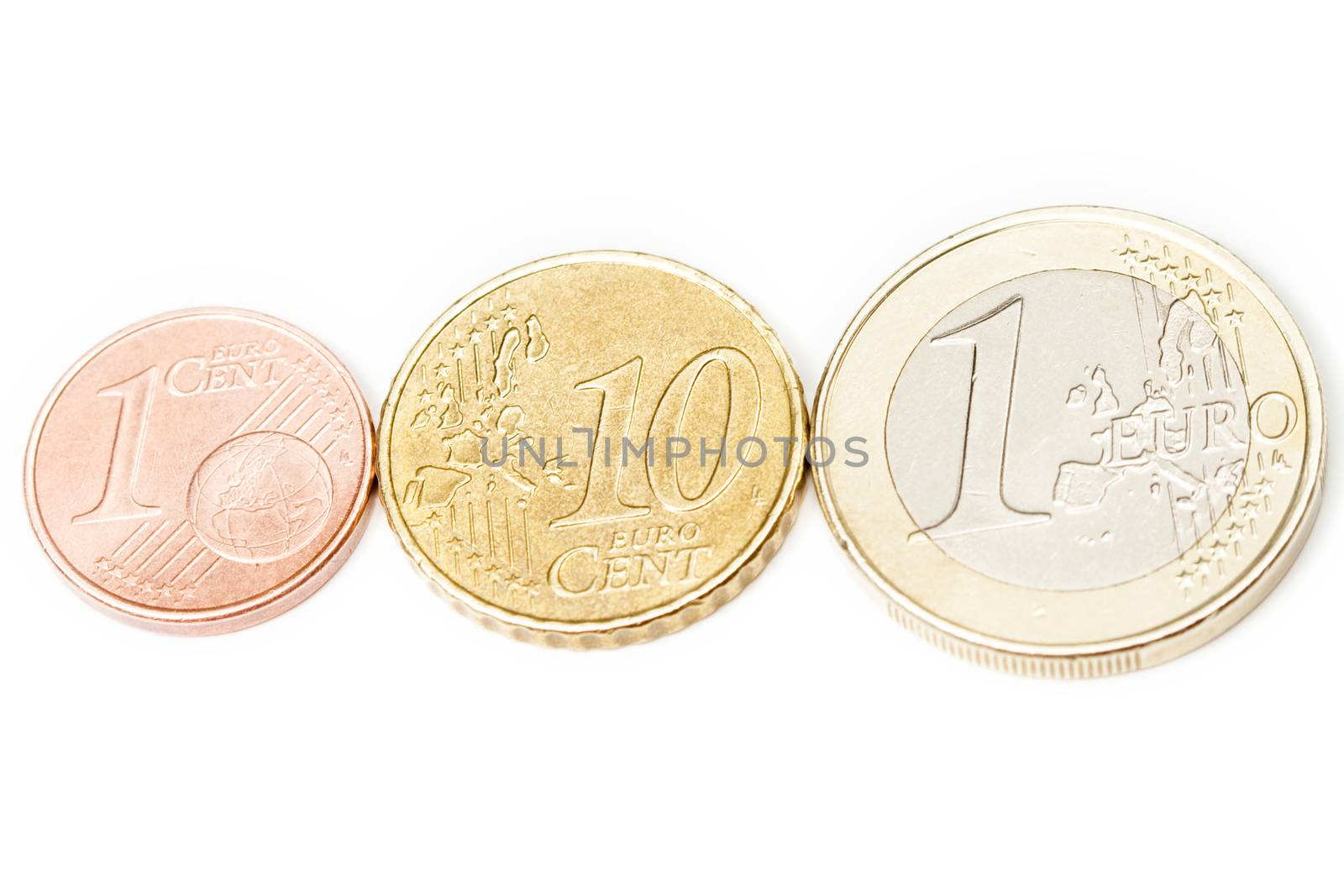  different euro coins on white
