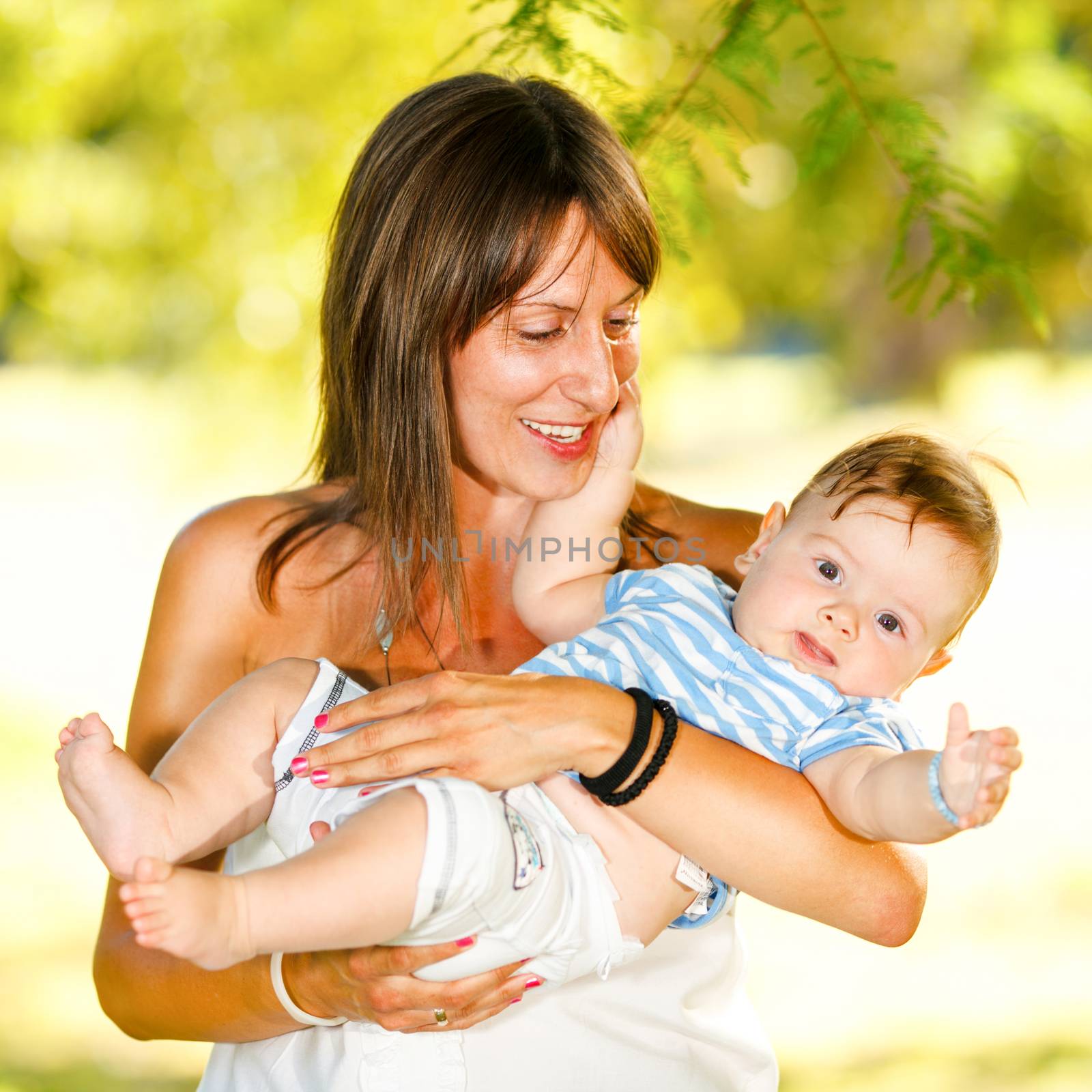 Mother and son in beautiful nature environment