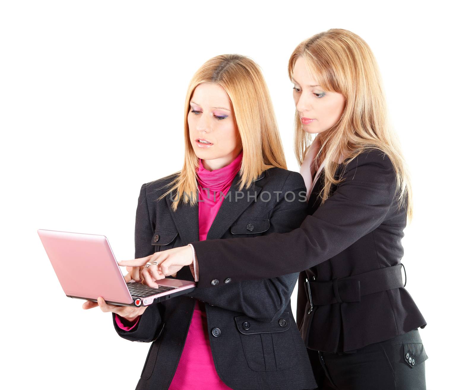 Two fancy business women discuss finance