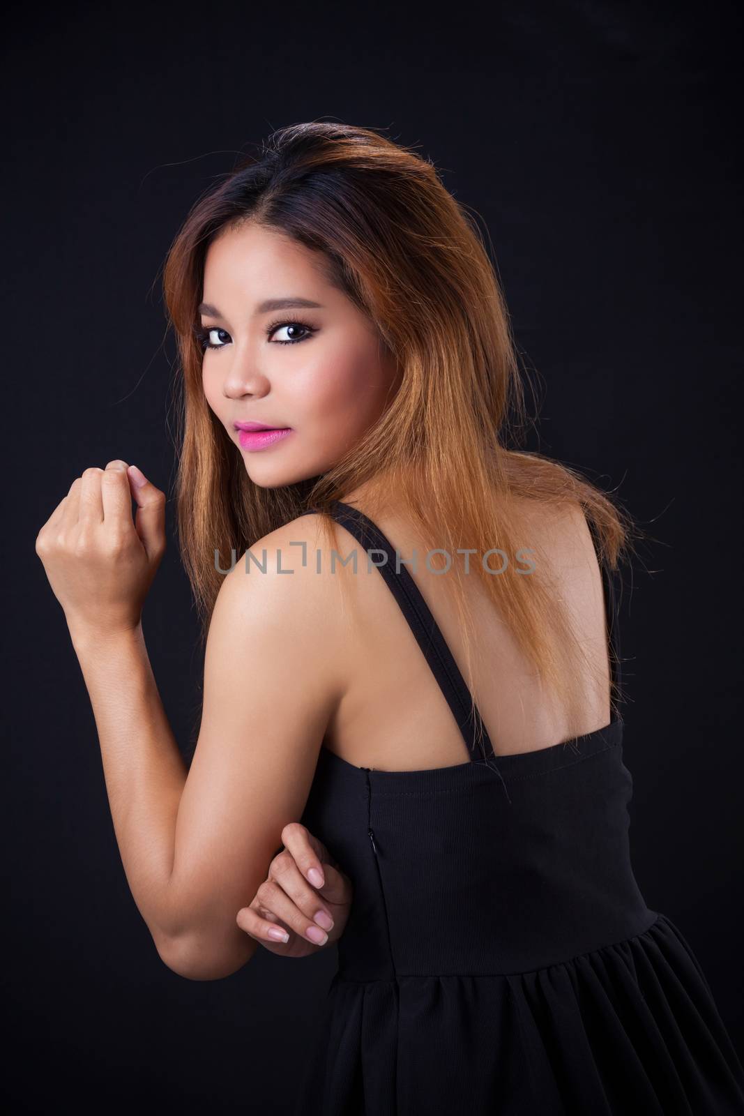 Portrait of young Asian girl - sexy, pretty dress