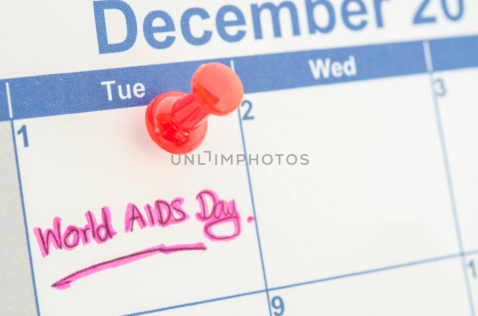 calendar marking the 1st december world aids day. by Gamjai