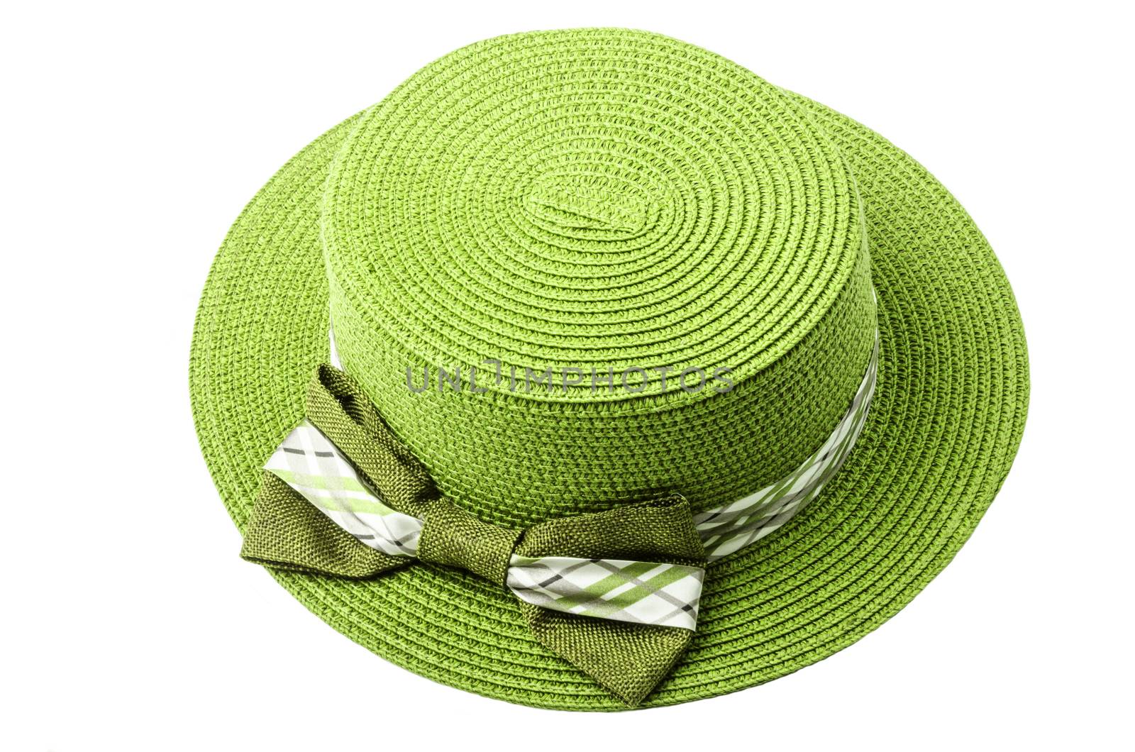 Straw green hat isolated on white background.