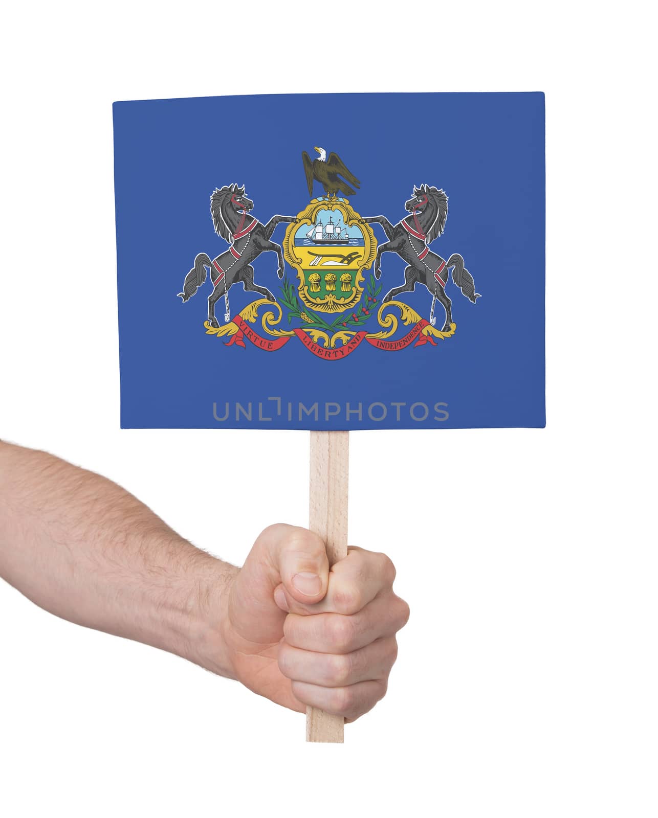 Hand holding small card - Flag of Pennsylvania by michaklootwijk