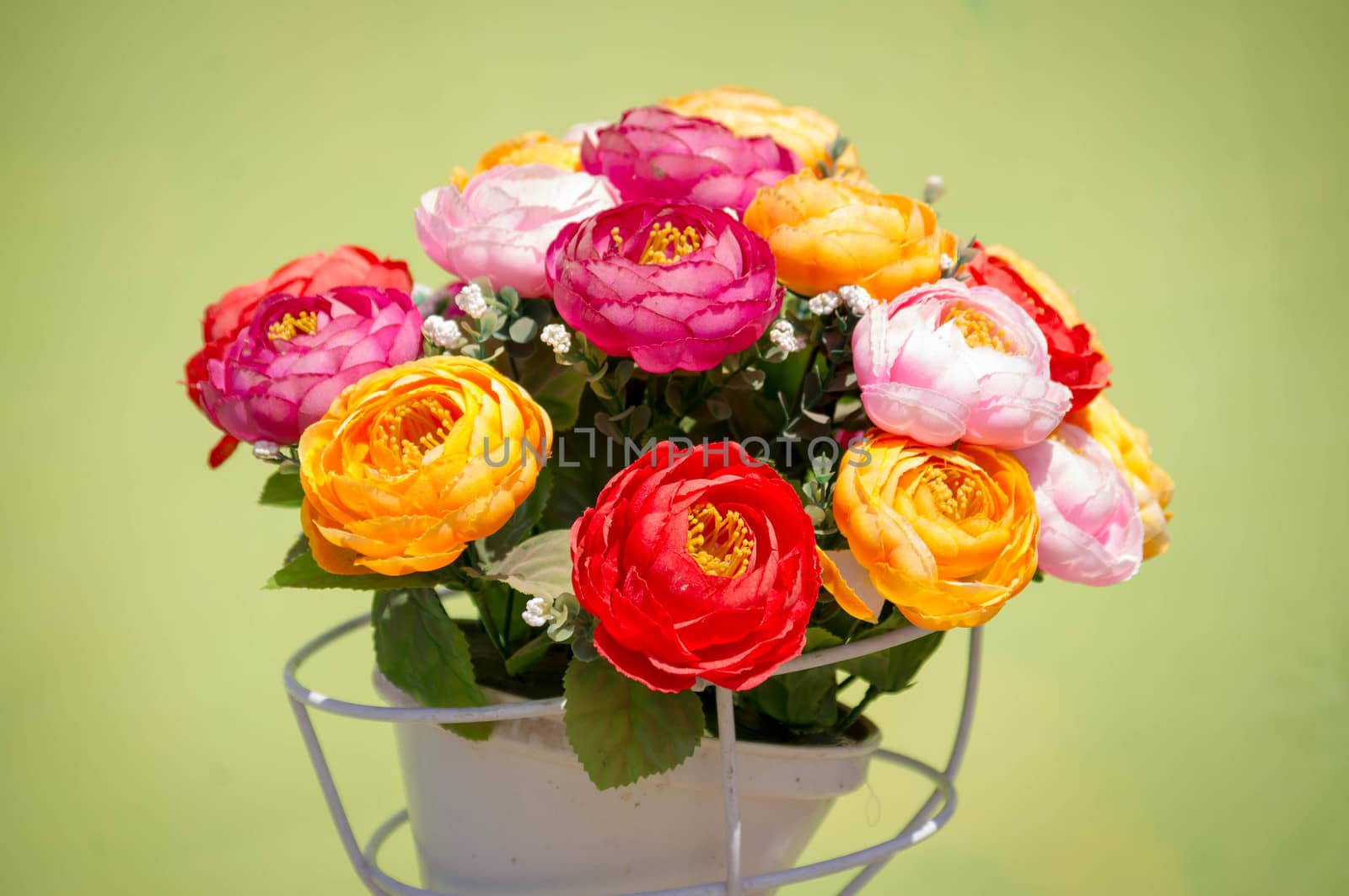 Colorful artificial flowers made from cloth.