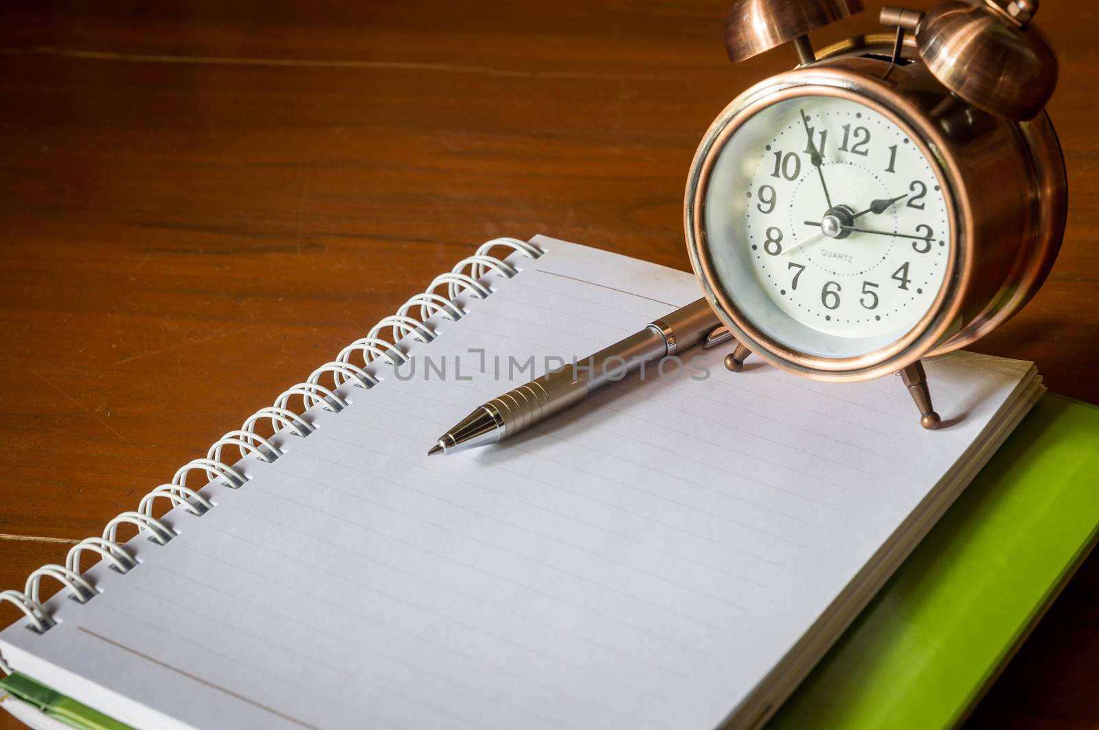 retro alarrm clock and notebook.