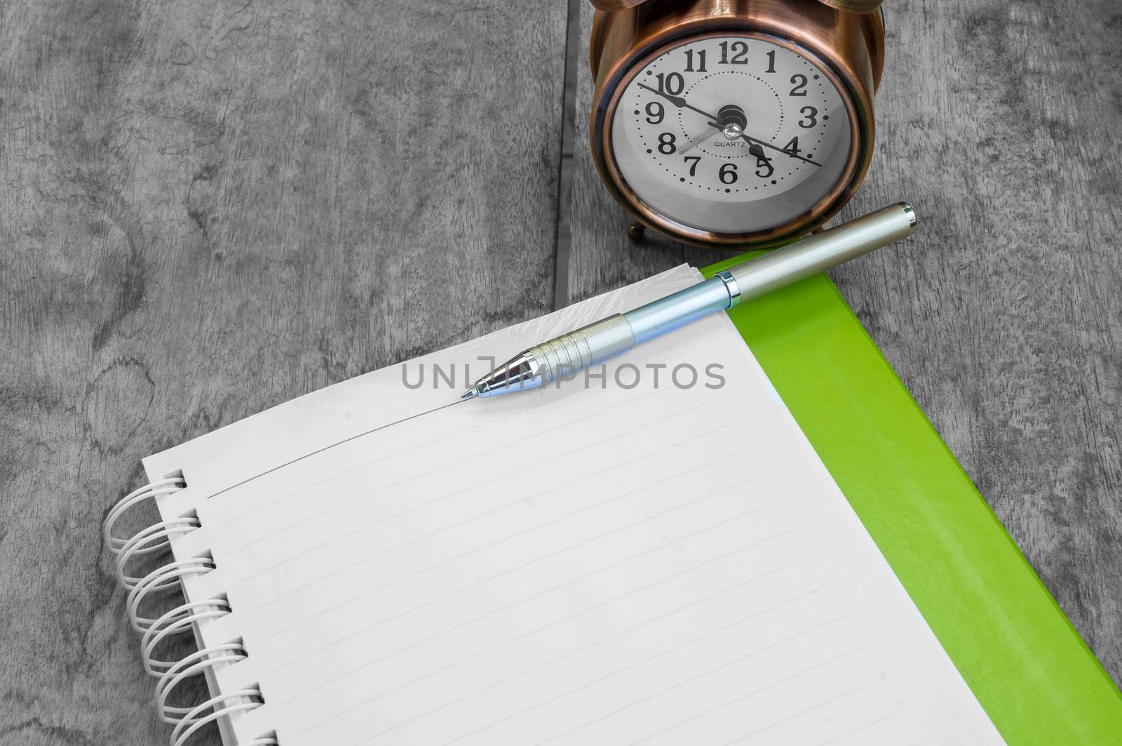 retro alarrm clock and notebook.