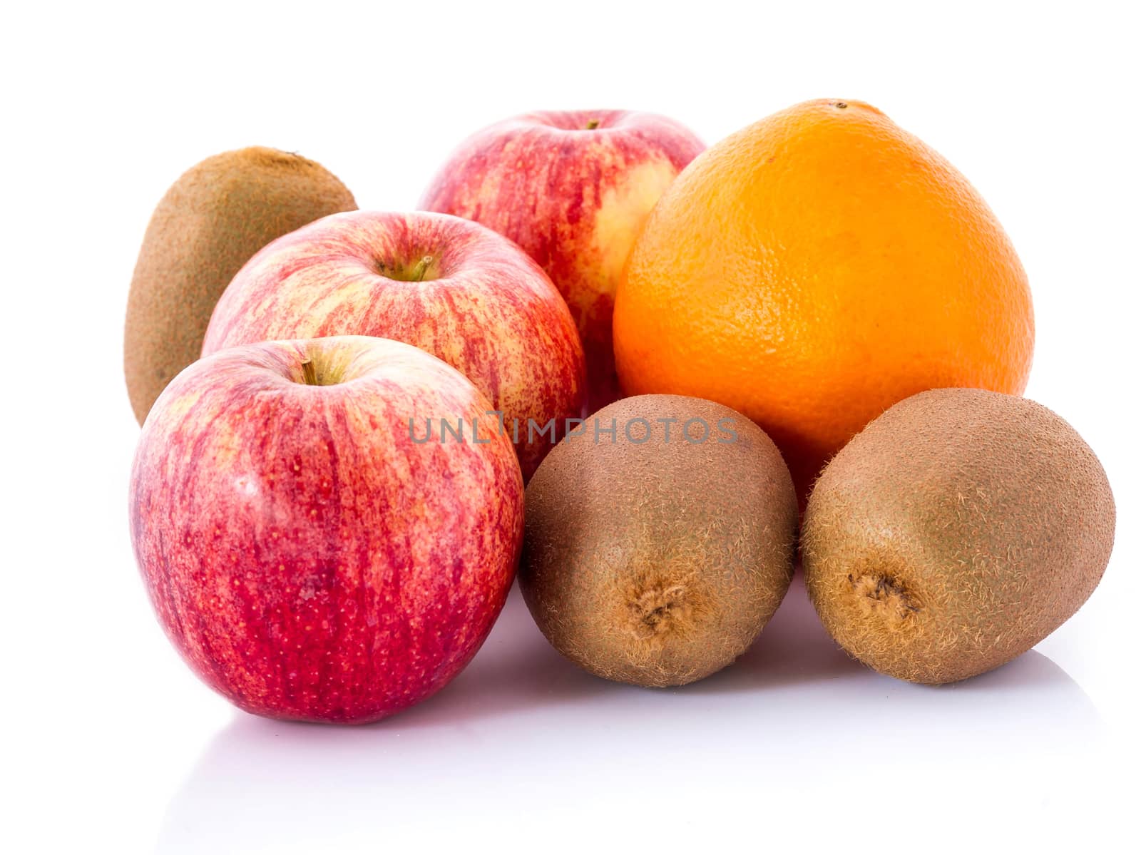 fruit pear, apple, kiwi, orange isolated on white background.