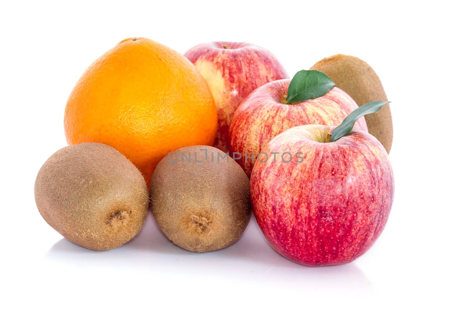 fruit pear, apple, kiwi, orange isolated on white background.