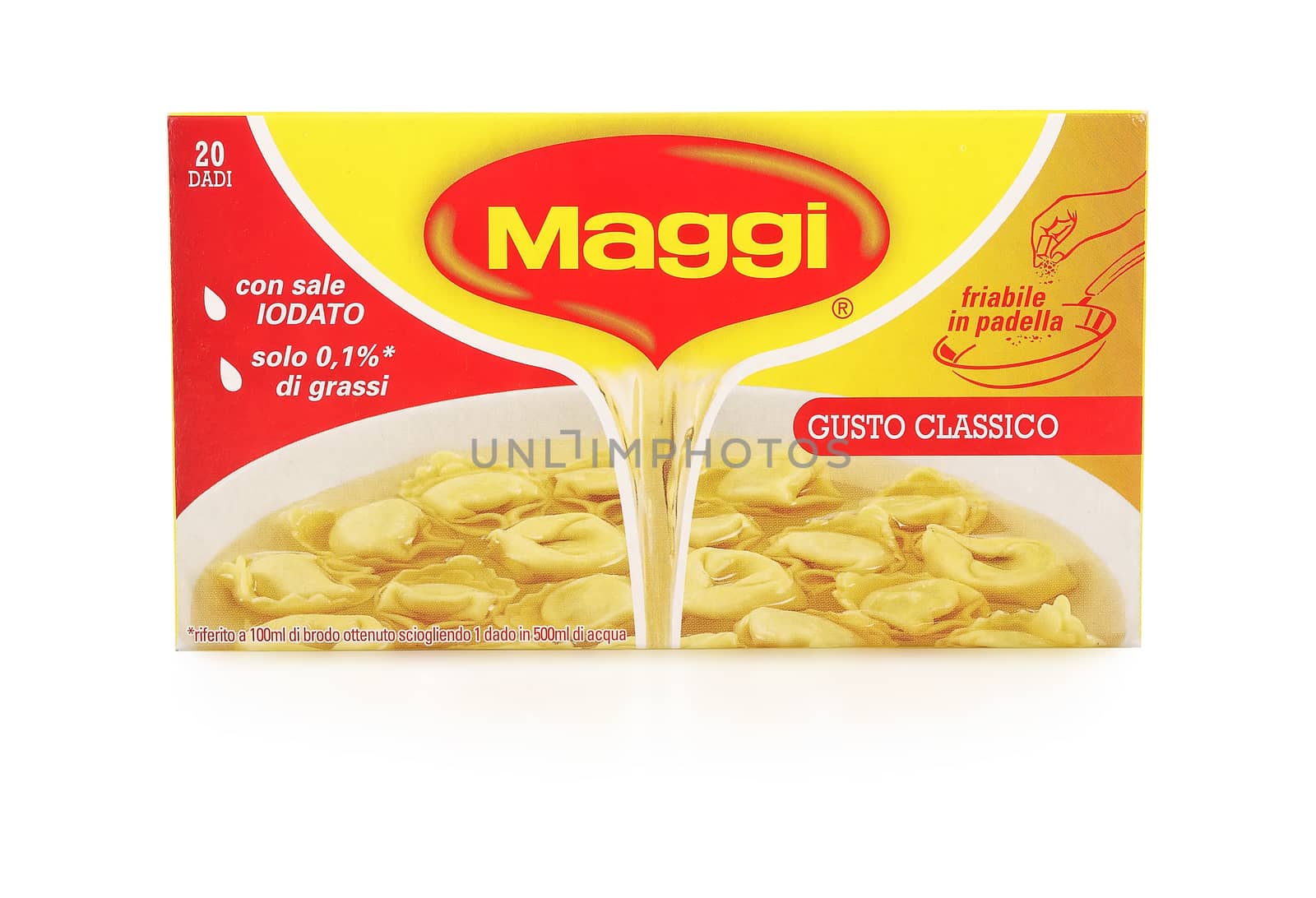 PULA, CROATIA - NOVEMBER 10, 2015. Maggi cubes, Owned by Nestle, Maggi is an international brand of soups, stocks, bouillon cubes, ketchups, sauces, seasonings and instant noodles.