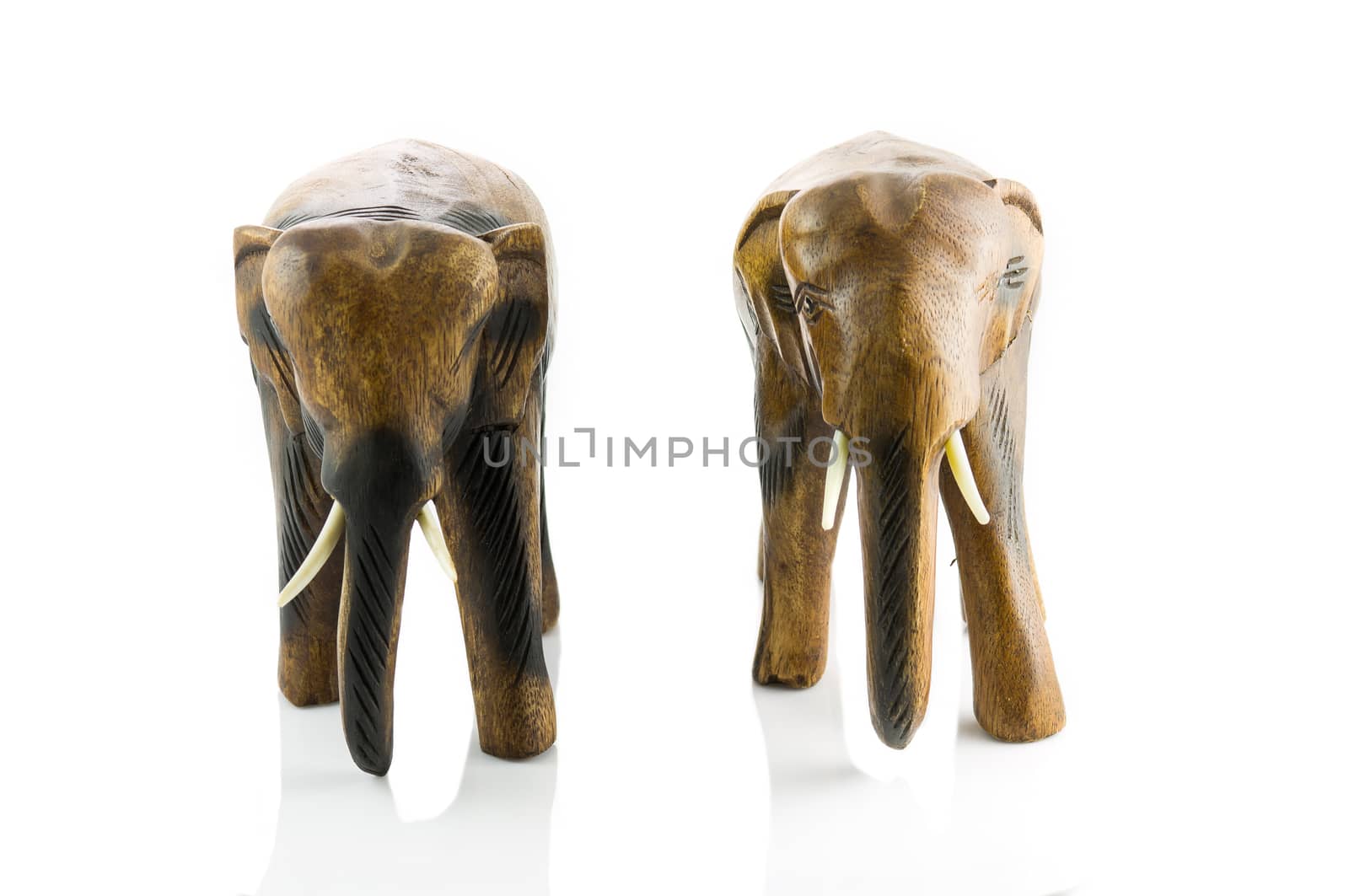 Handcraft wood elephant sculpture. Isolate on white background.