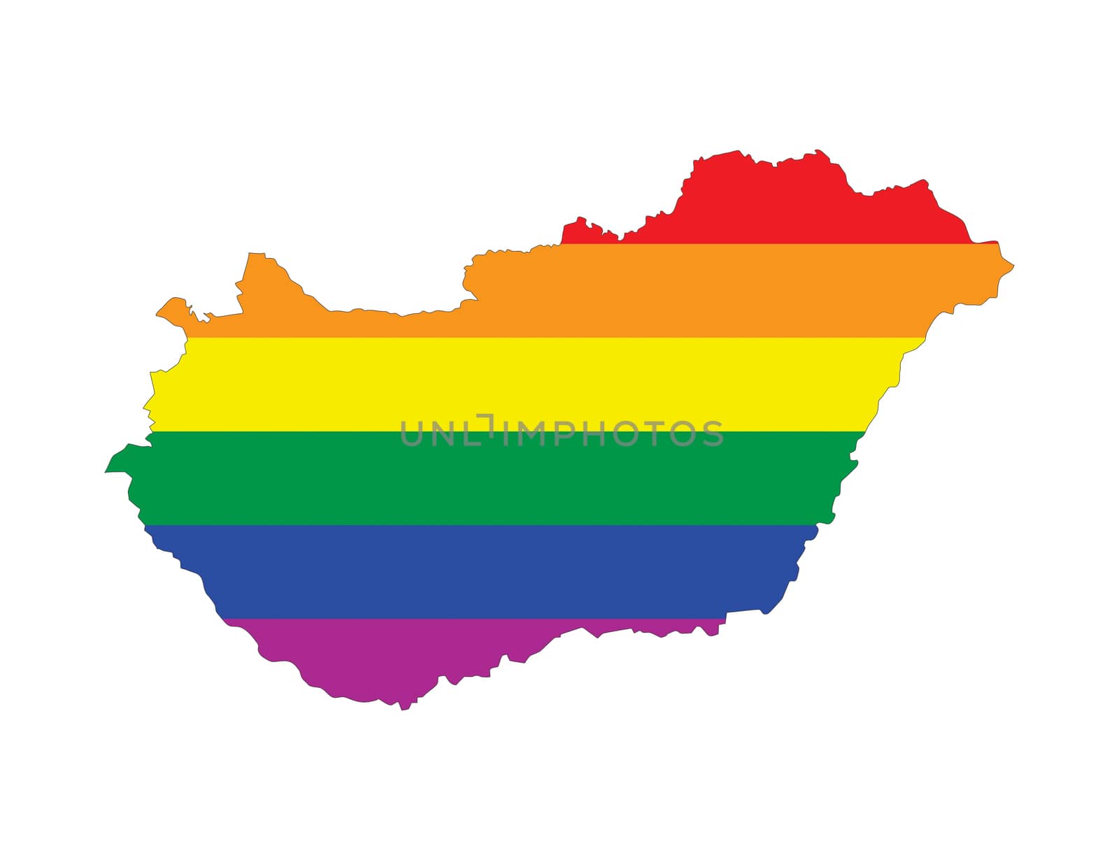 hungary country gay pride flag map shape 