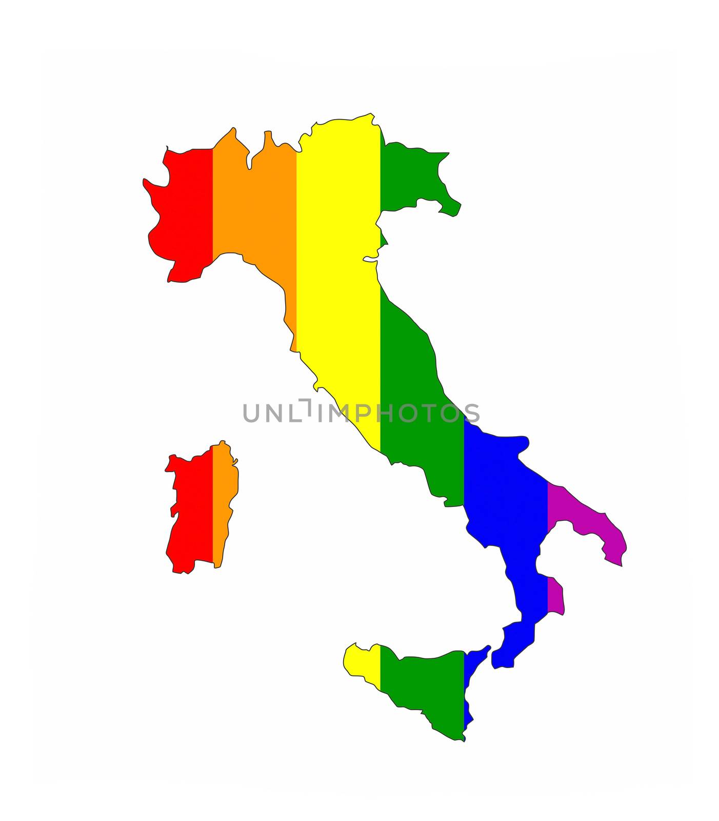 italy country gay pride flag map shape 