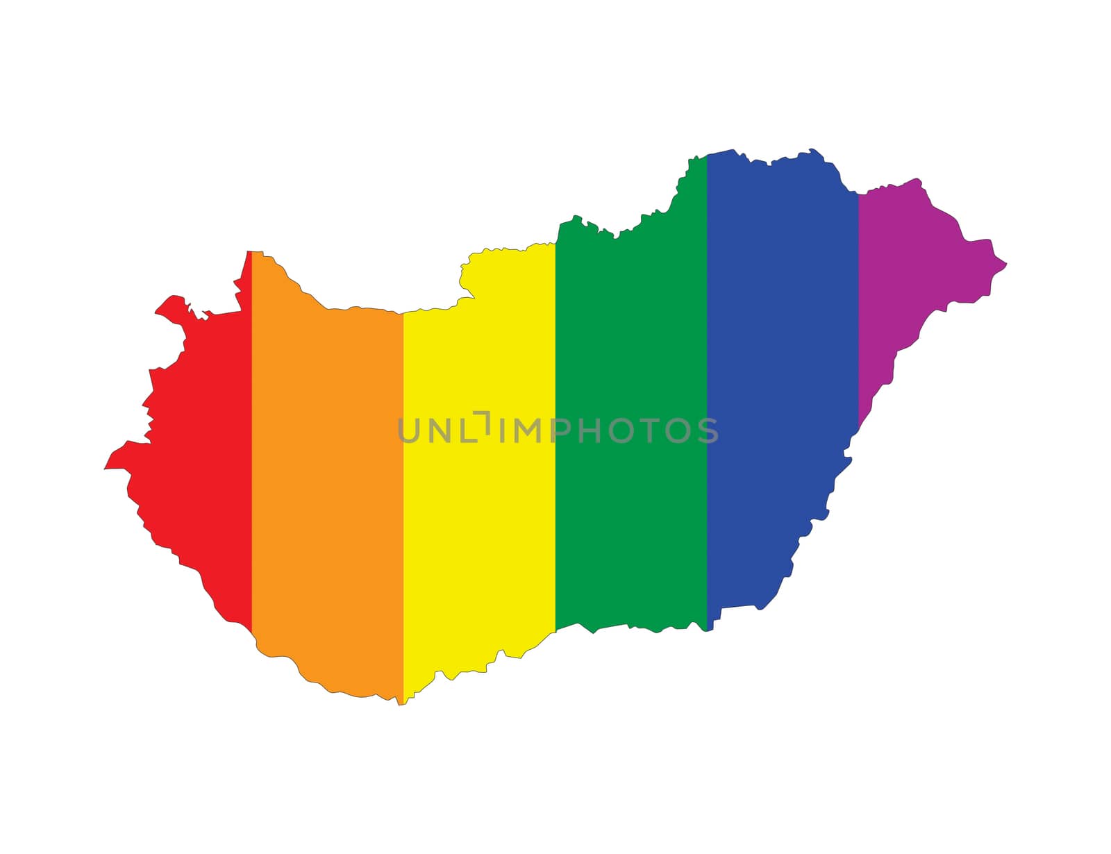 hungary country gay pride flag map shape 