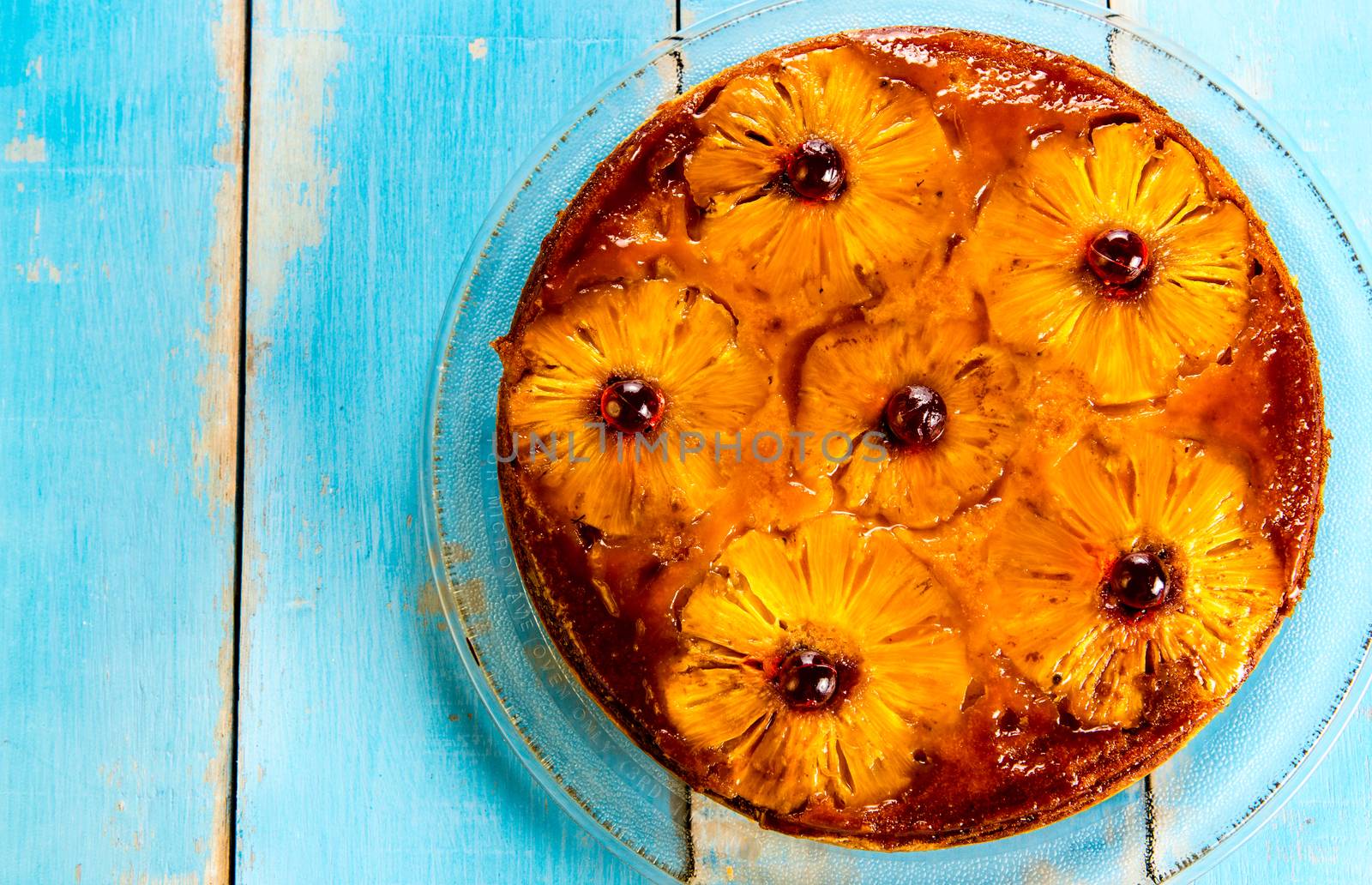 Upside down pineapple cake with caramel.