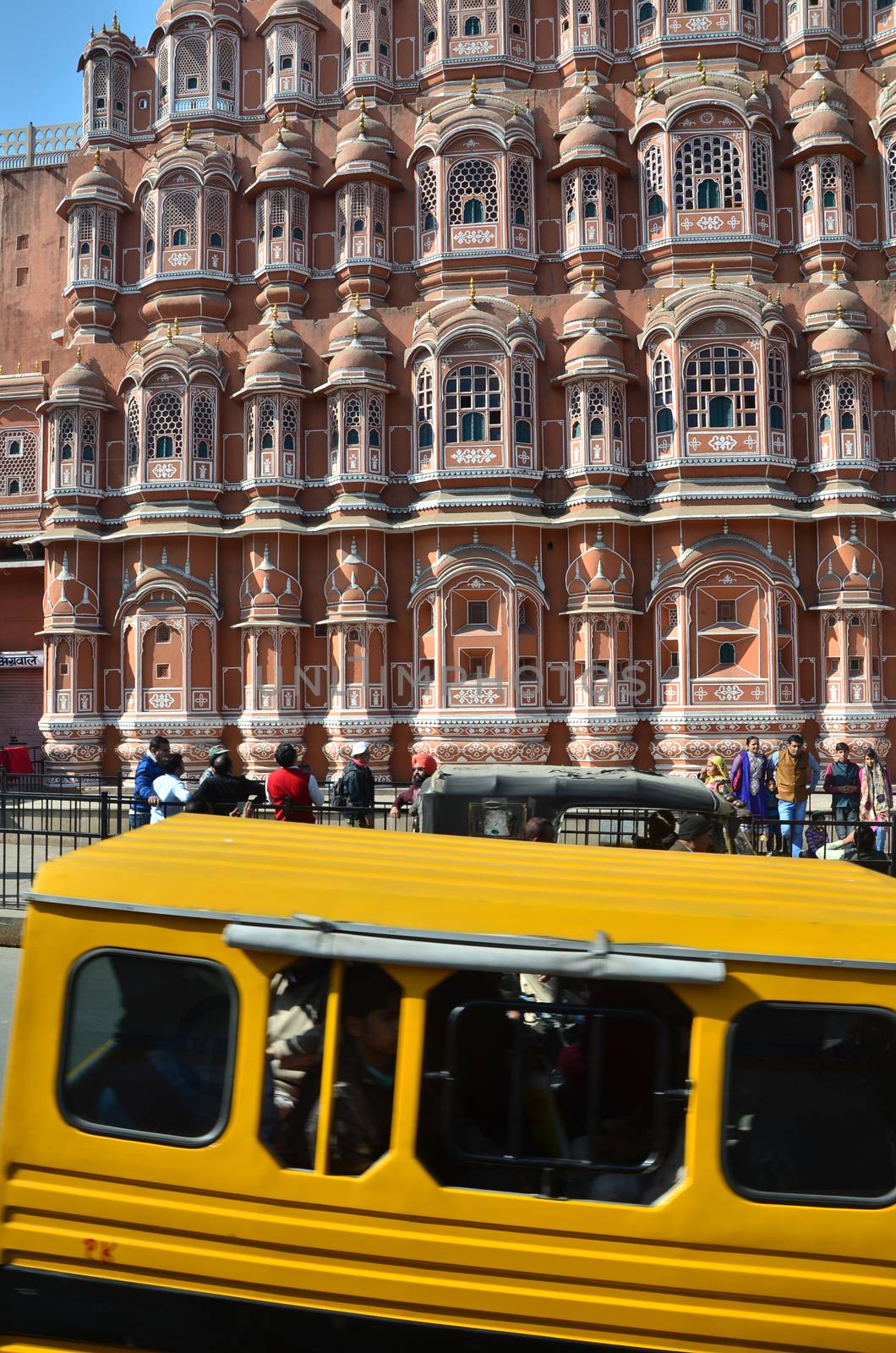 Jaipur, India - December 29, 2014: Unidentified tourists visit Hawa Mahal (Palace of winds), UNESCO World Heritage on December 29, 2014 in Jaipur, Rajasthan, India