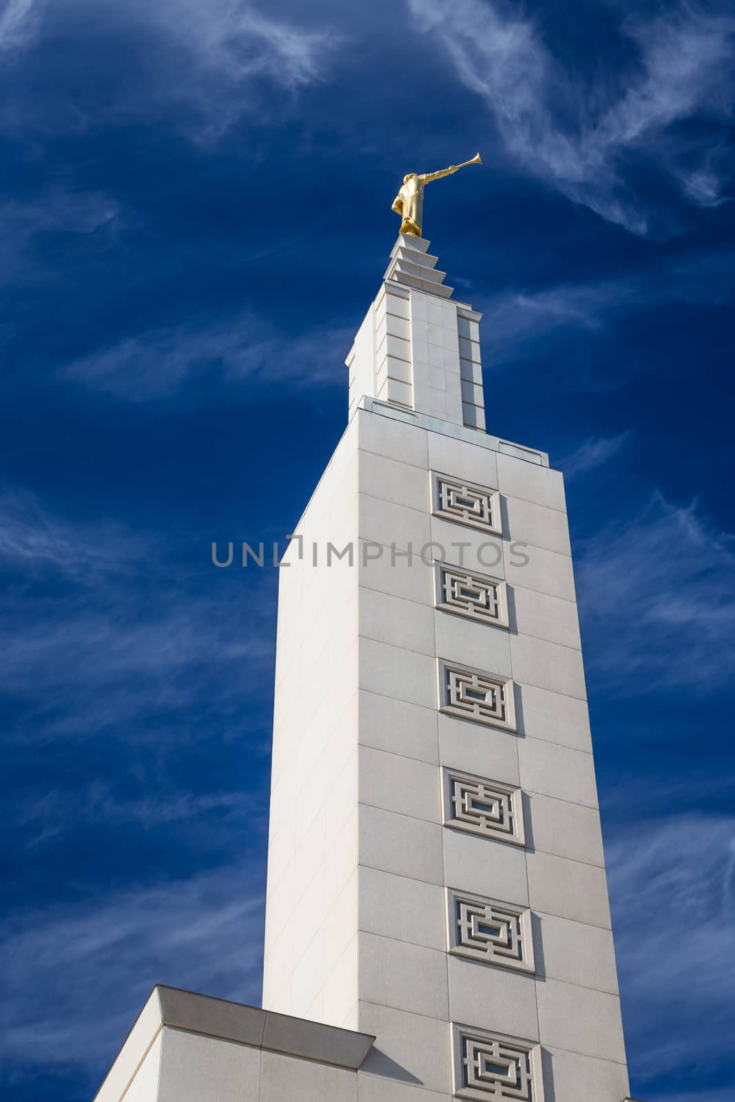 SANTA MONICA, CA/USA - NOVEMBER 8, 2015: Angel Moroni statue at the top of the Los Angeles California Temple.
