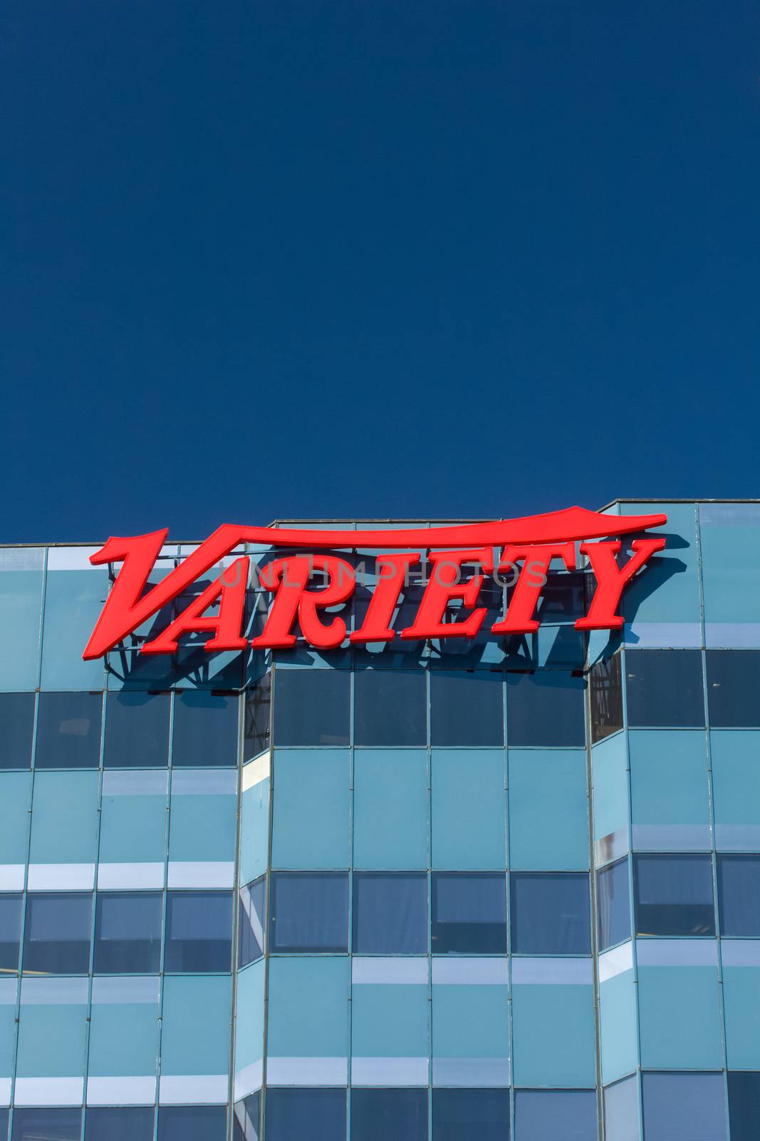 LOS ANGELES, CA/USA - NOVEMBER 11, 2015: Variety Magazine Office Building and Logo. Variety is a weekly American entertainment trade magazine.
