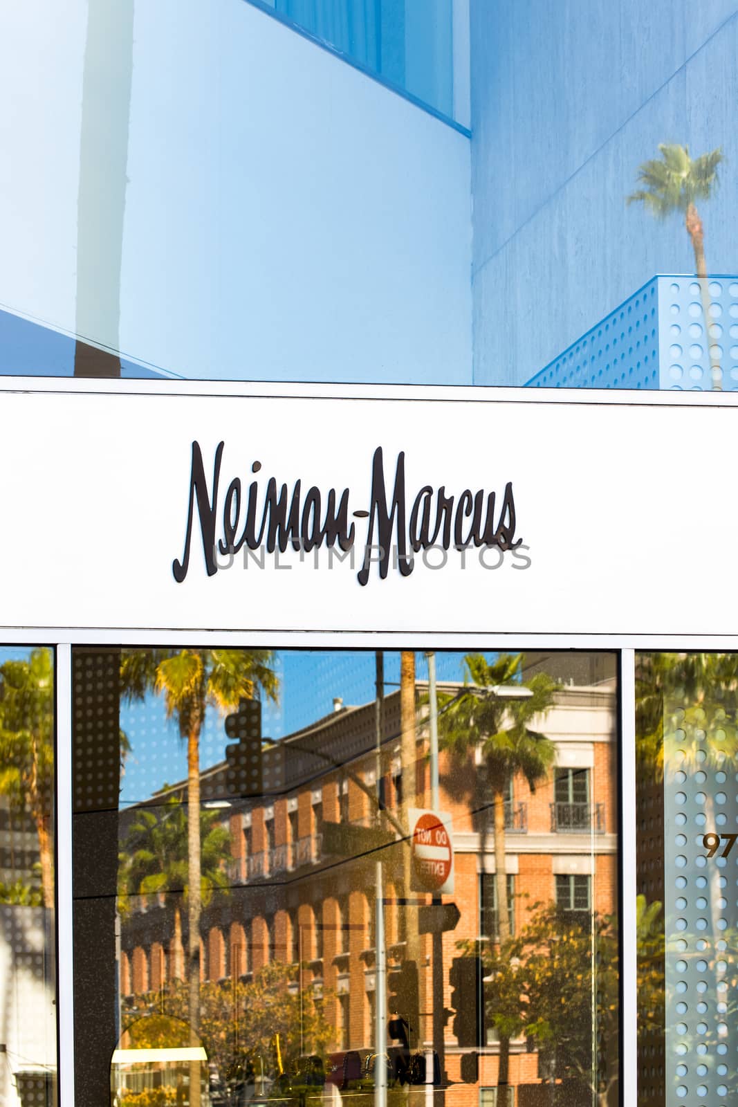 LOS ANGELES, CA/USA - NOVEMBER 11, 2015: Neiman Marcus store entrance and logo. Neiman-Marcus, is an American luxury specialty department store owned by the Neiman Marcus Group.