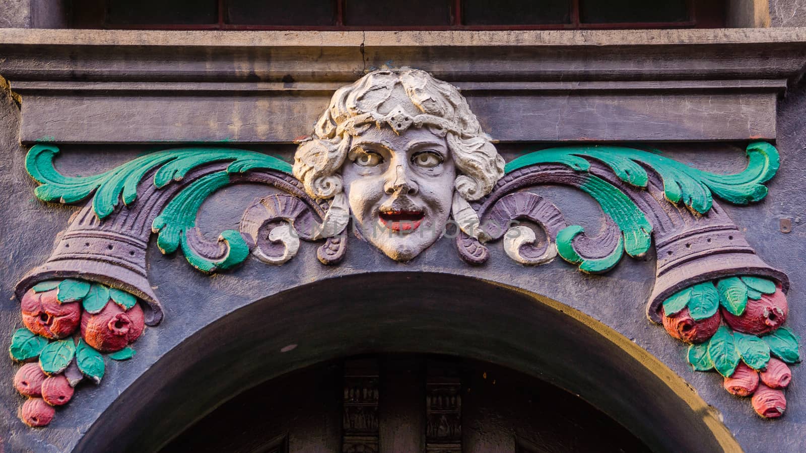 Architectural decoration over the door of one of the tenements in Gliwice, Silesia region, Poland