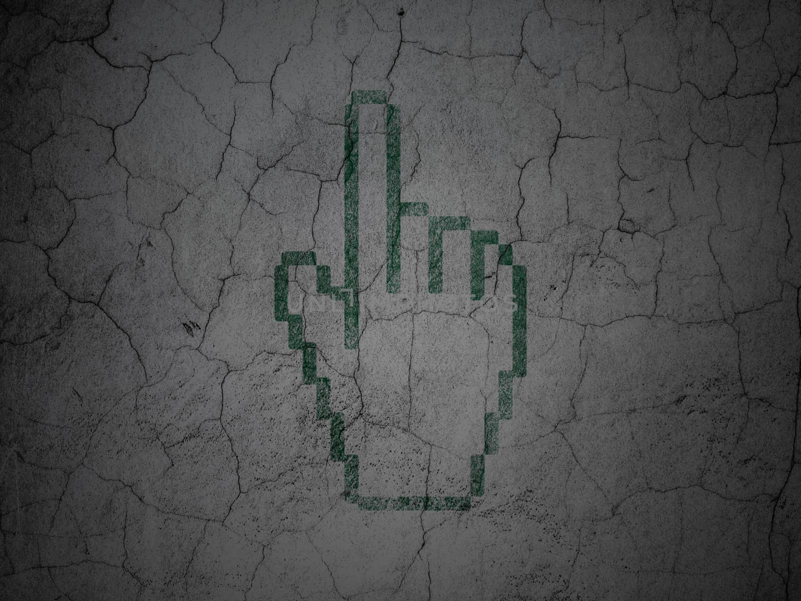 Web development concept: Green Mouse Cursor on grunge textured concrete wall background