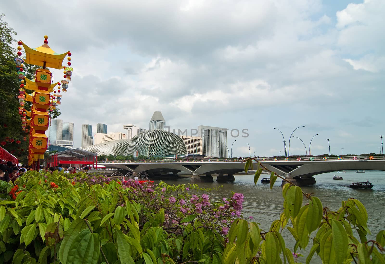 Singapore,view on the Central Buisnes District,Singapore river, Esplanade Theatres on the Bay, Marina Bay in Singapore 2008.Editorial.Horizontal view.