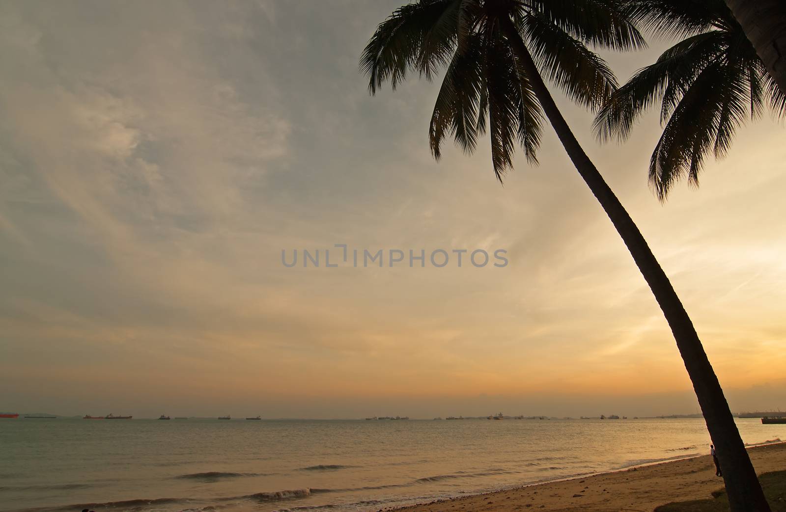 Sunset on East Coast Park, Beach in Singapore.Horizontal view.
