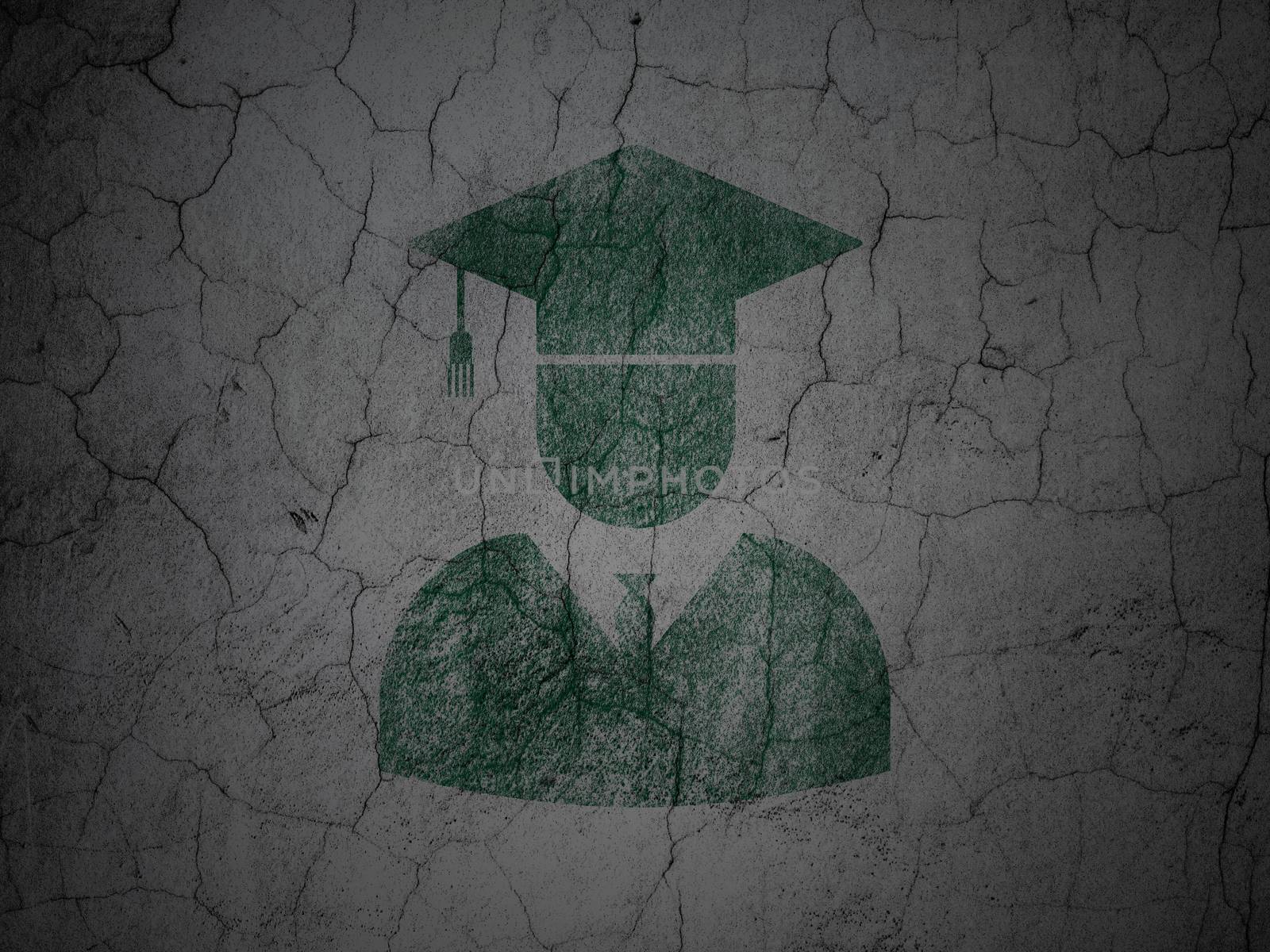 Science concept: Green Student on grunge textured concrete wall background