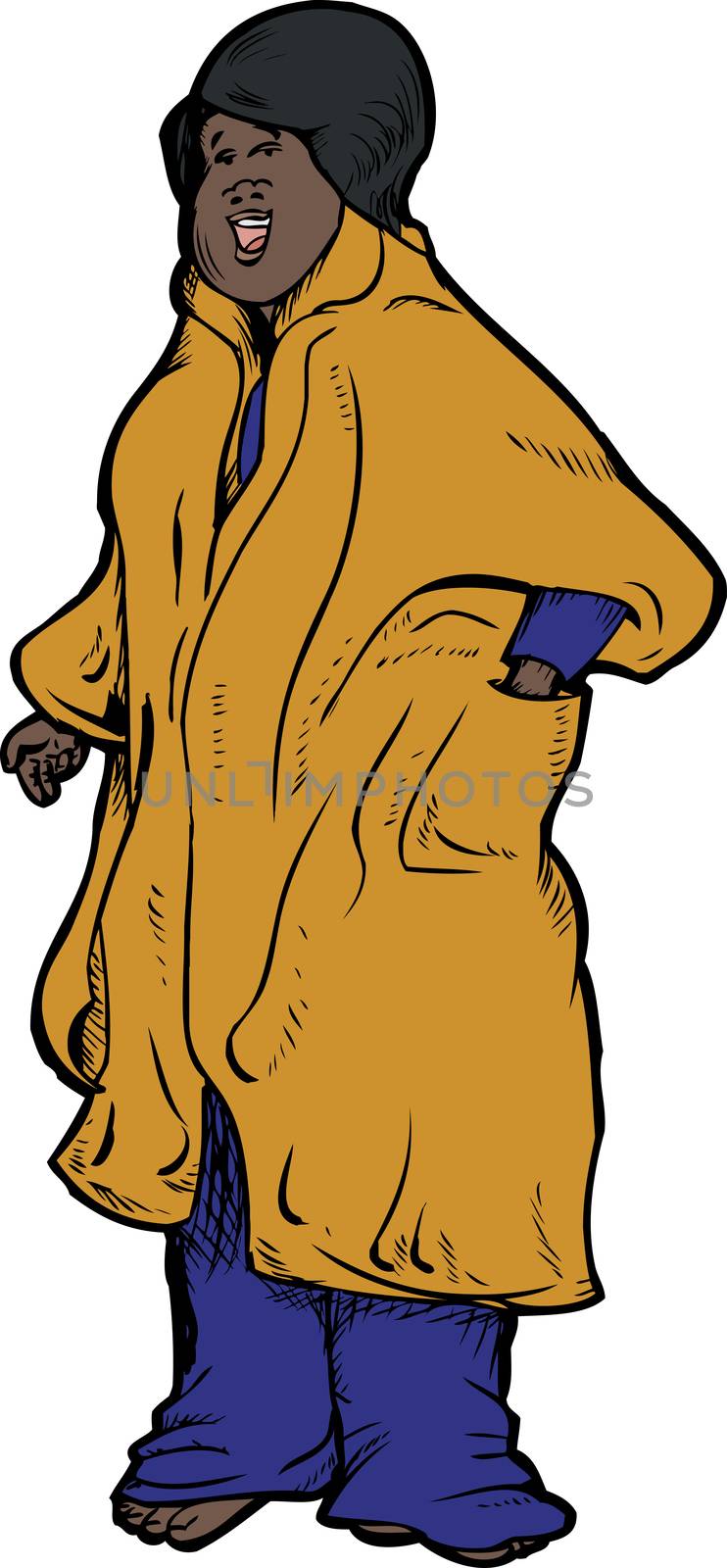 Smiling cute adult female in cozy brown wrap