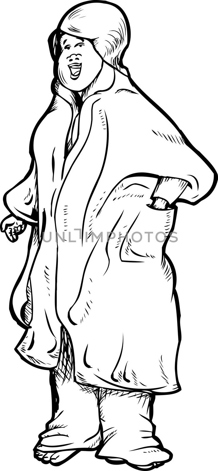 Cheerful cute adult female in bathrobe cartoon