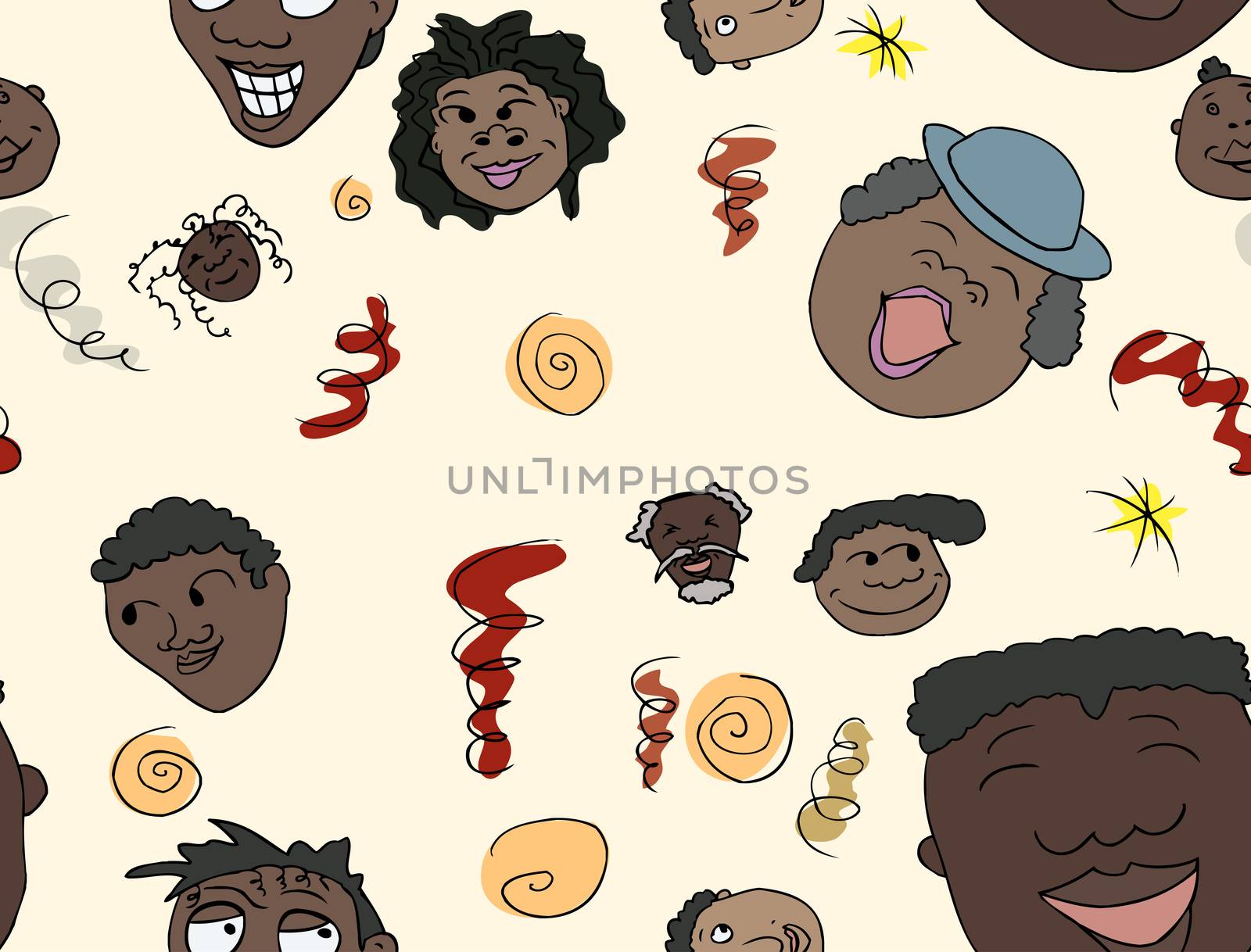 Seamless background pattern of faces with positive expressions