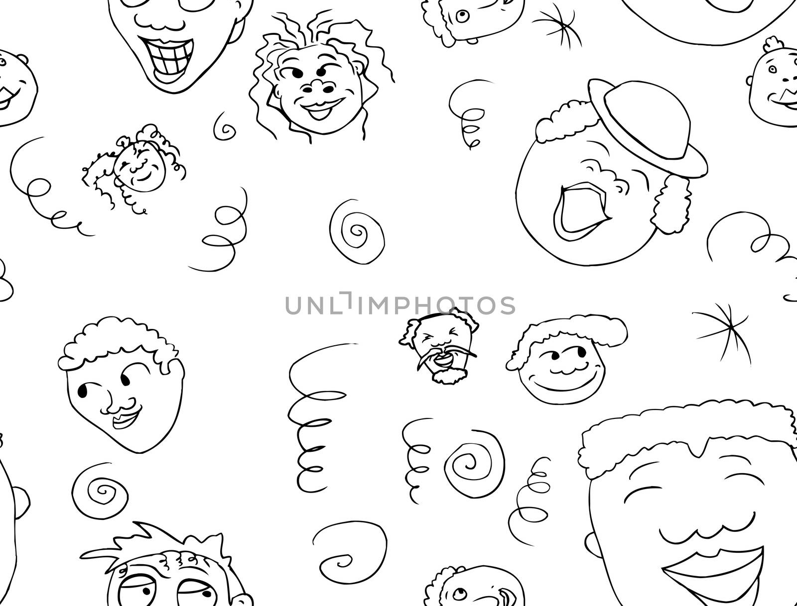 Outlined pattern of faces with positive expressions