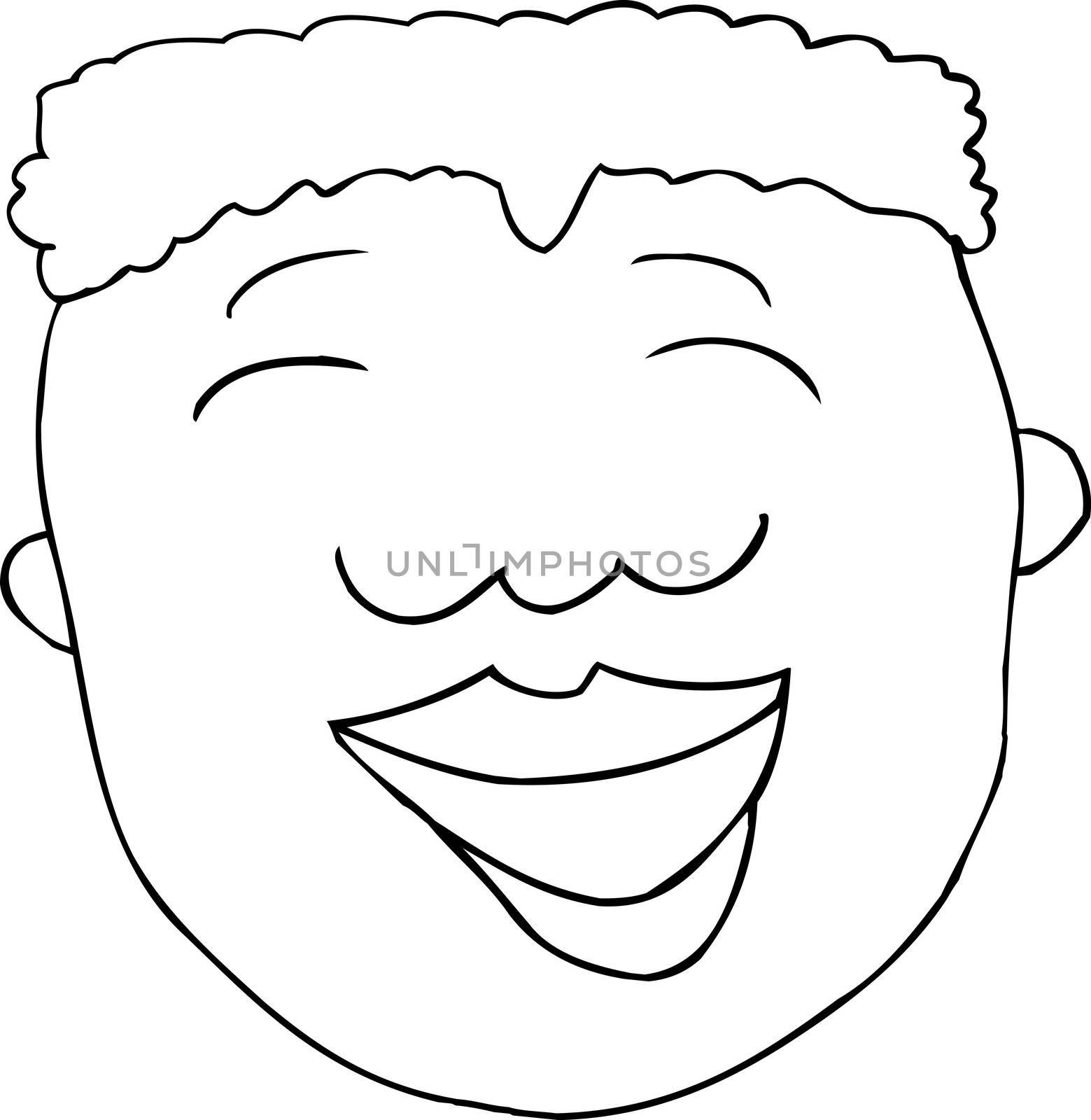 Outlined cartoon of laughing African male over white