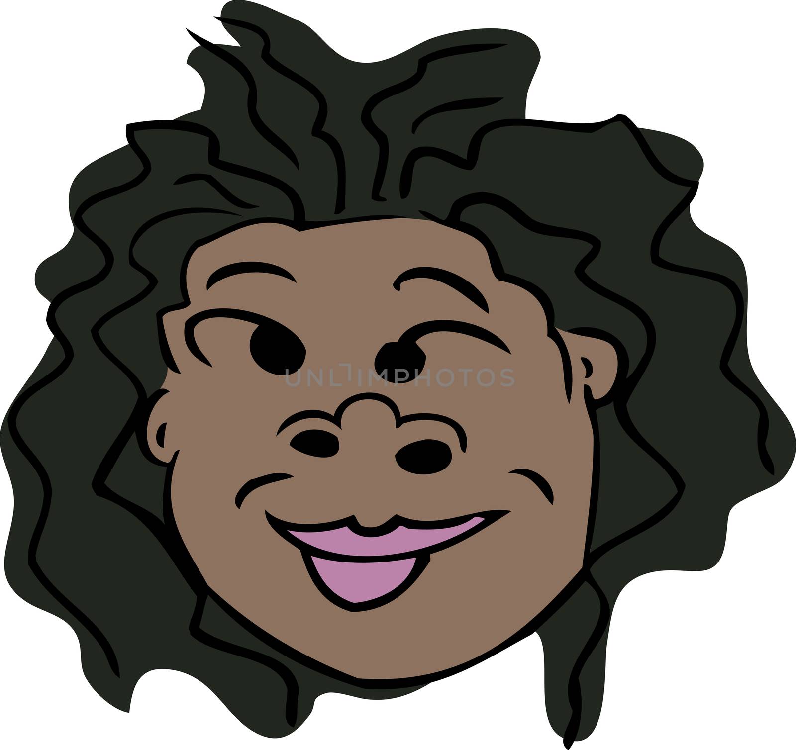 Close up cartoon woman with grin over white background