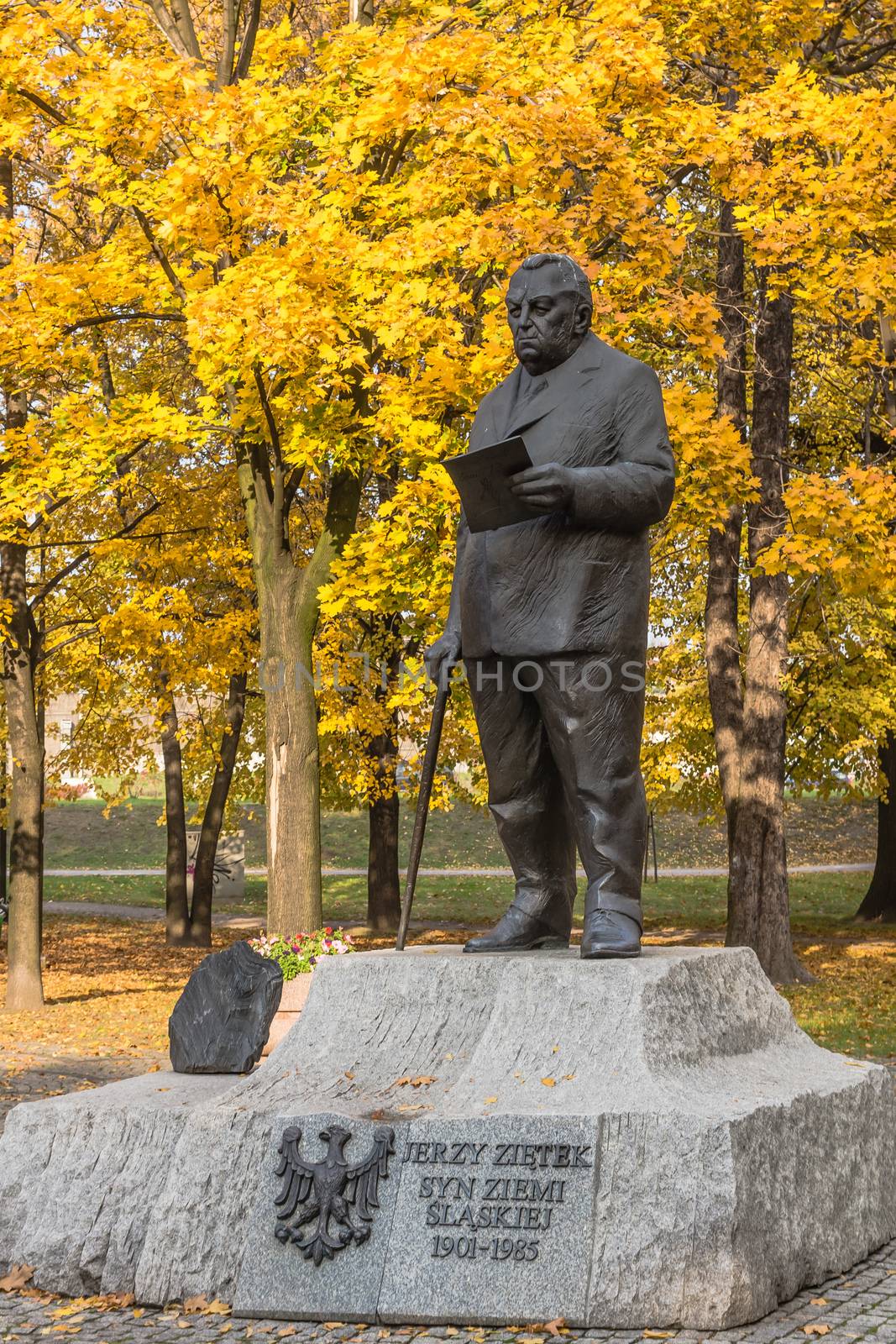 Monument to Jerzy Zietek (1901-1985) in Katowice. Jerzy Ziętek was a Polish politician,  local activist, representing Silesia in the People's Republic of Poland.