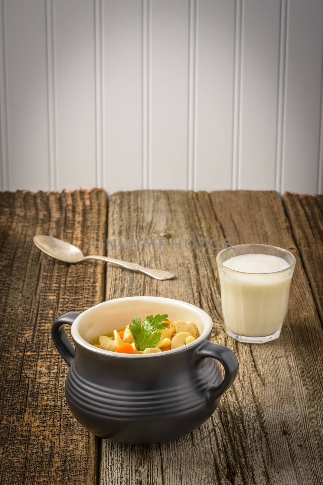 Bowl of delicious homemade chicken noodle soup.