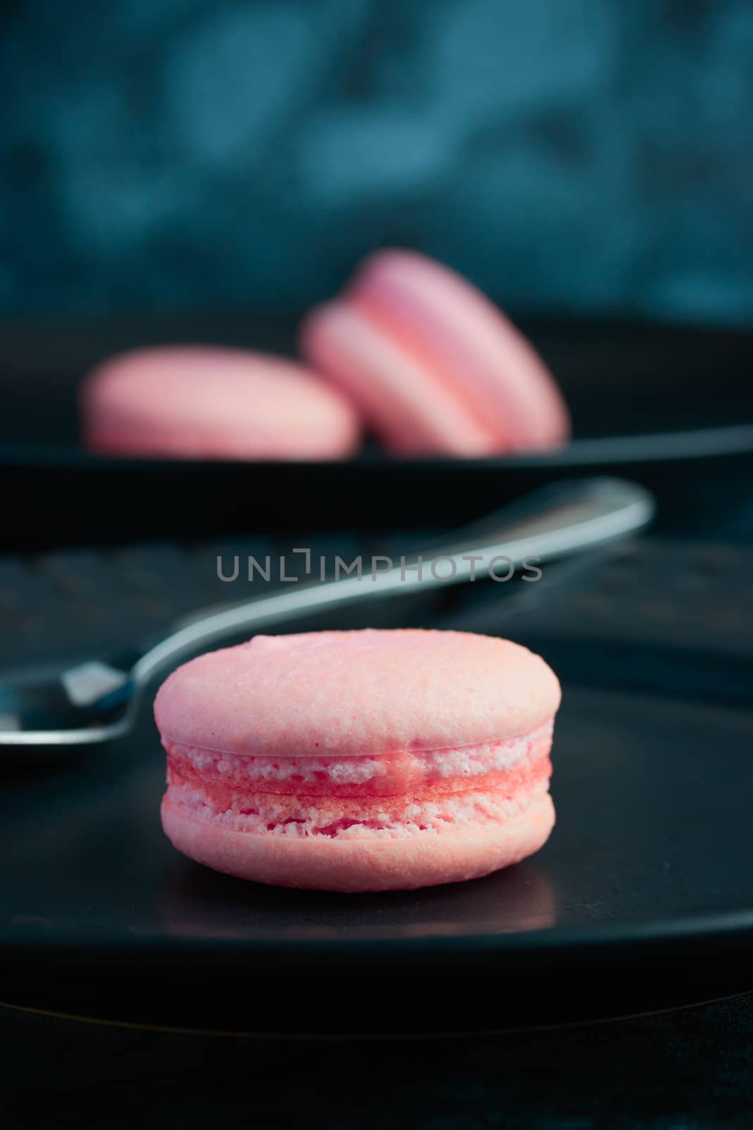 French pink sweet macaroons close up