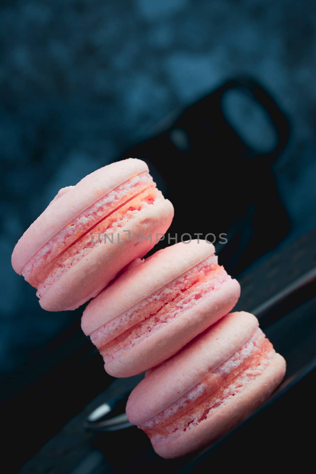 French pink sweet macaroons close up