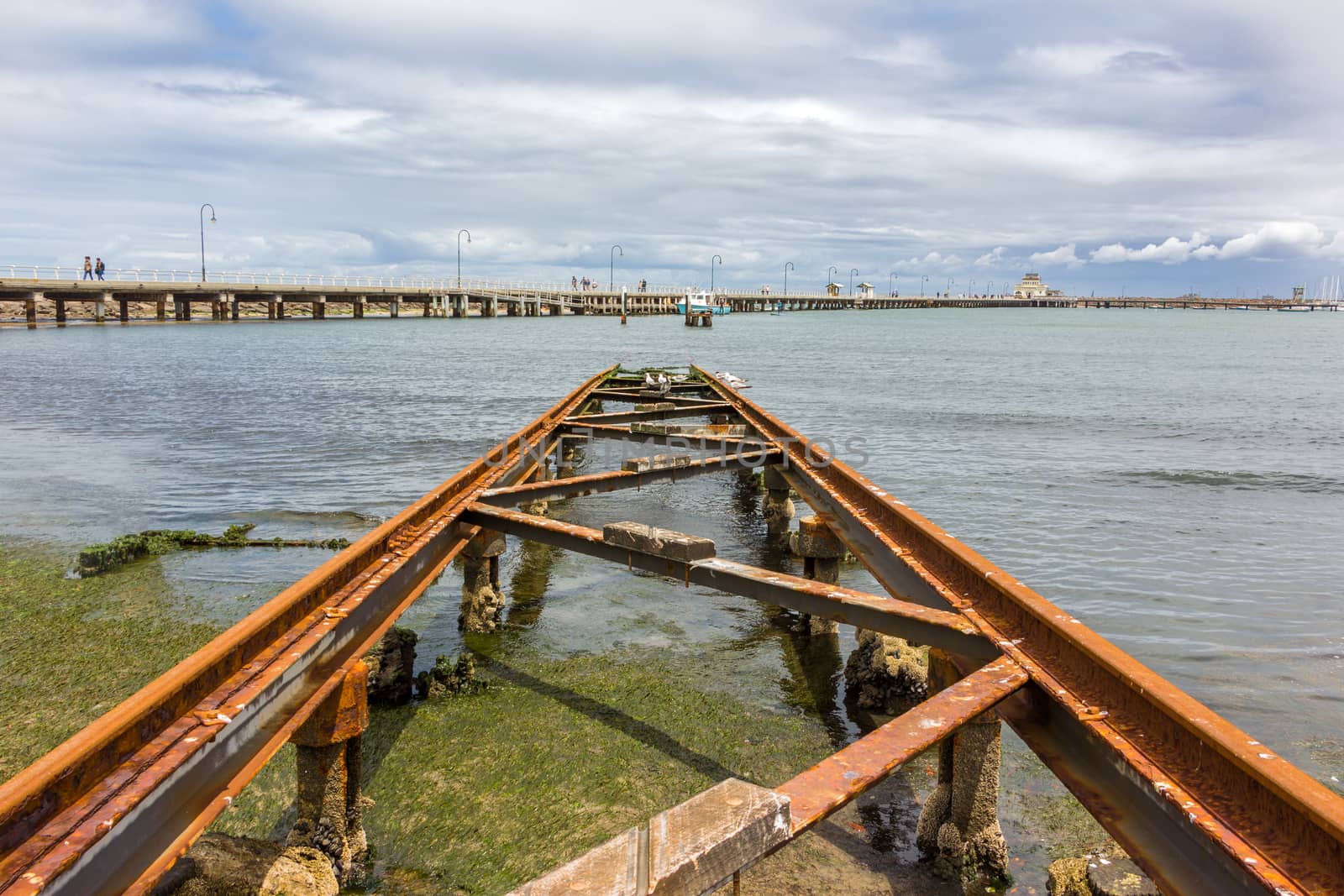 St Kilda Pier with an old boat slipway in the foreground. St Kilda, Australia