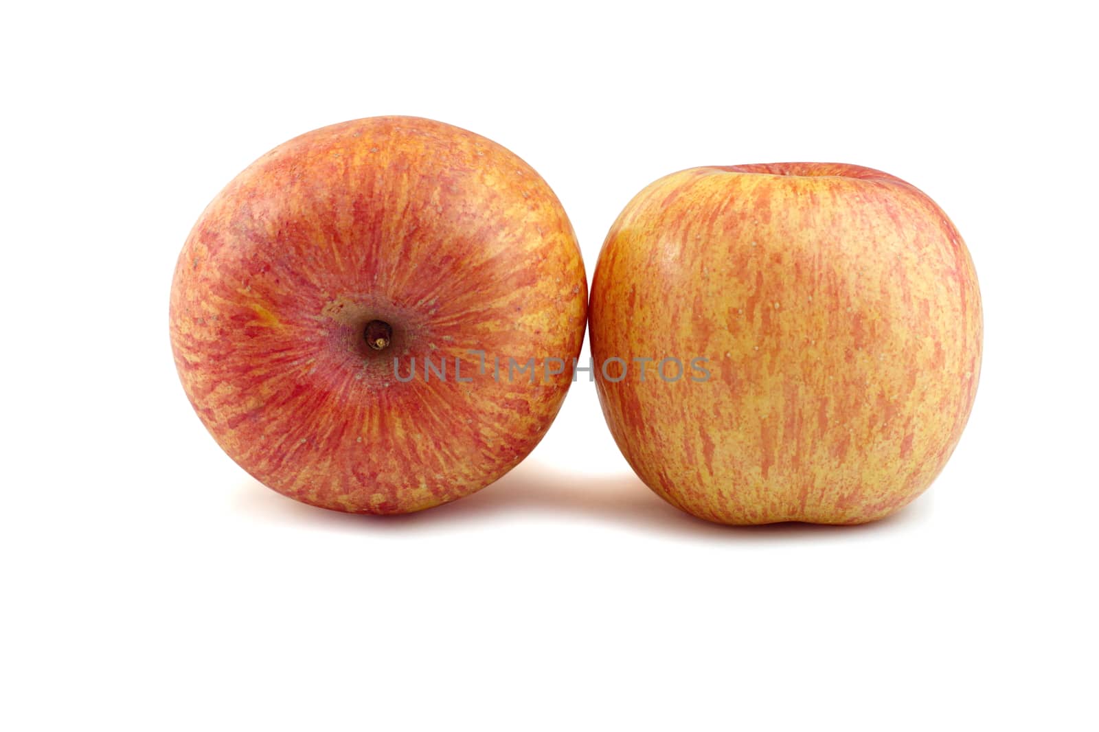 Two red yellow apples isolate white background