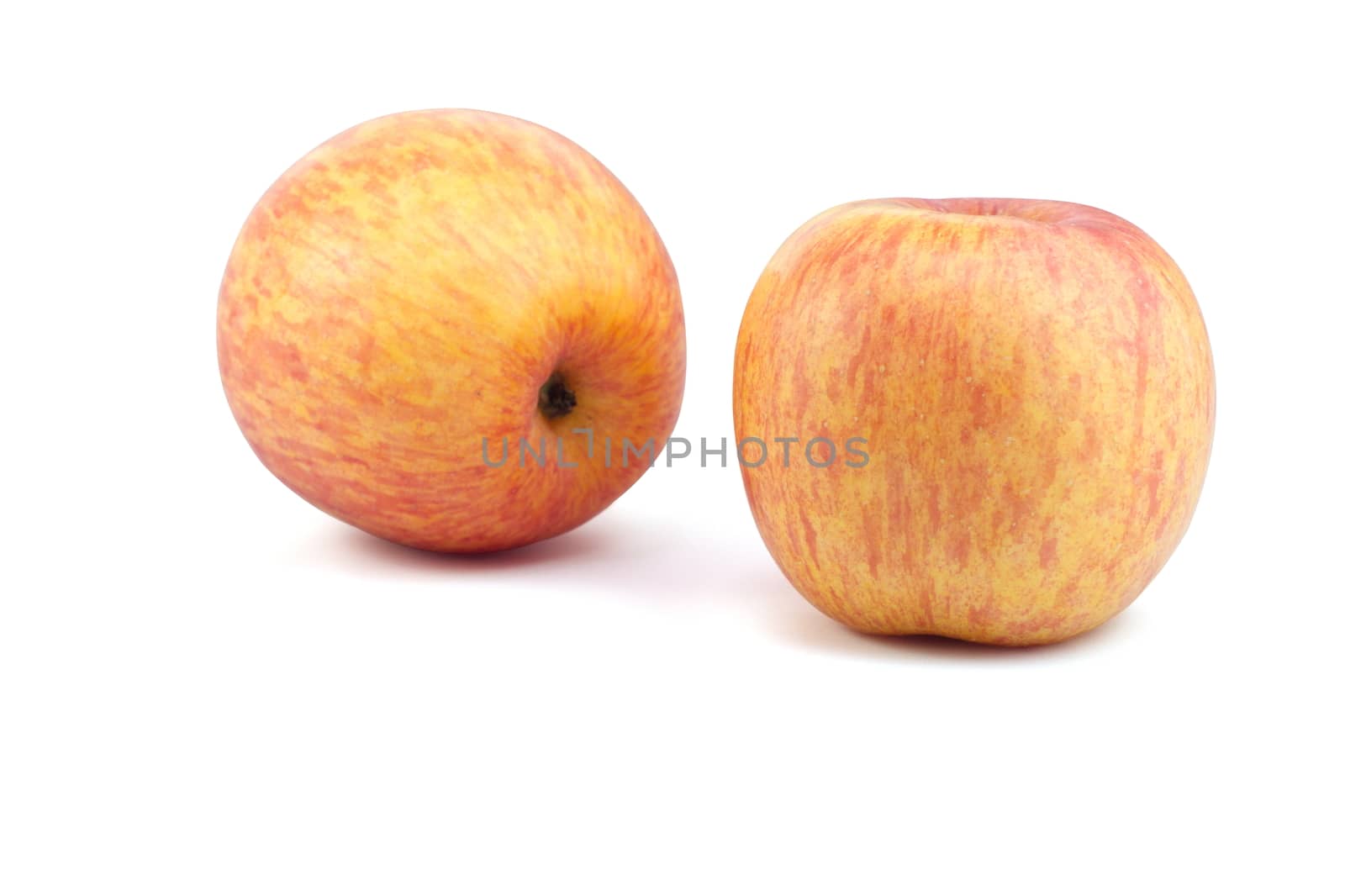 Two red yellow apple isolate white background select focus