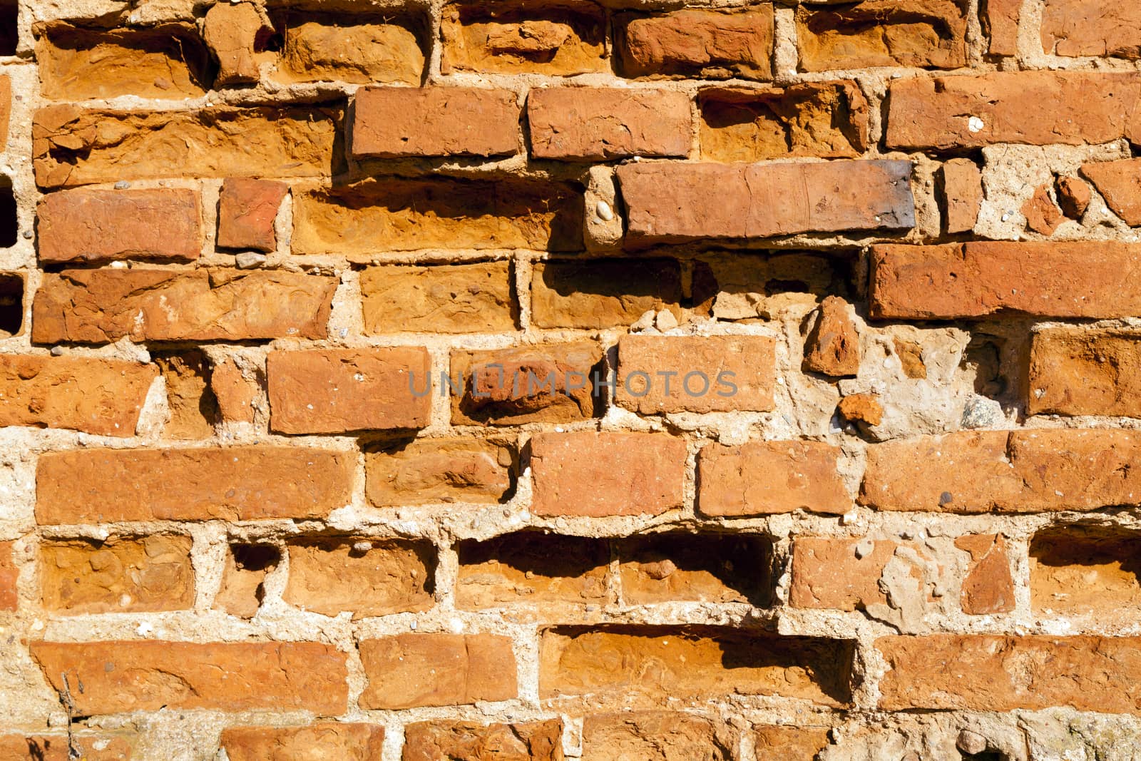 old brick wall destroyed Franciscan church Oshmjany Belarus.