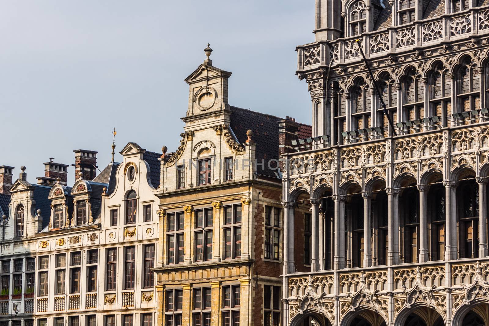 Fragment of King's House and ancient tenements on the Grand Place in Brussels, Belgium. The Grand Place is UNESCO World Heritage Site.